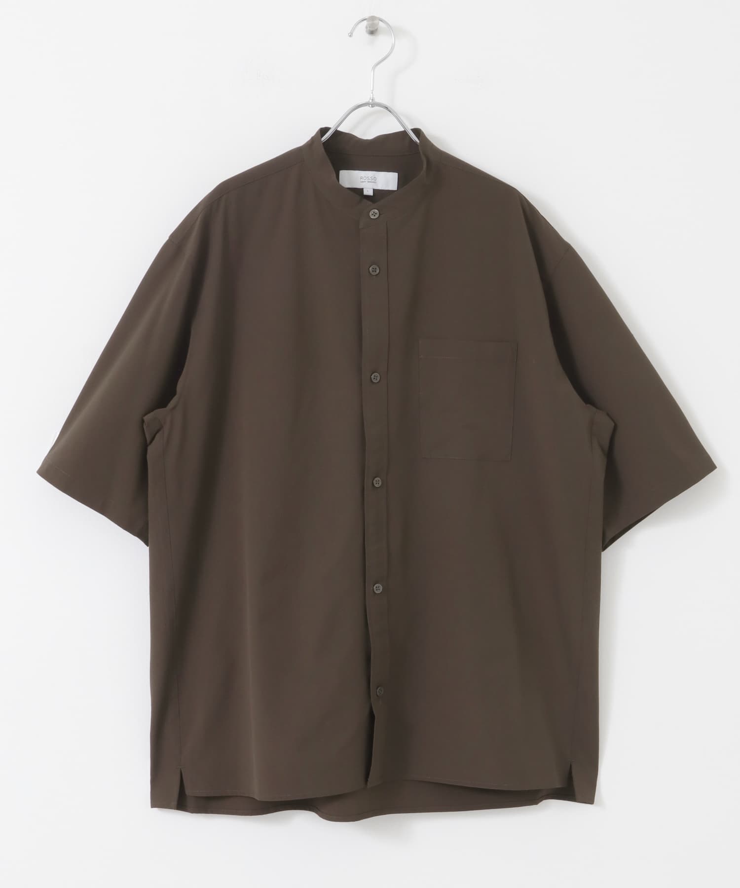 『XLサイズあり』マイクロサッカーバンドカラー半袖シャツ DARK BROWN S