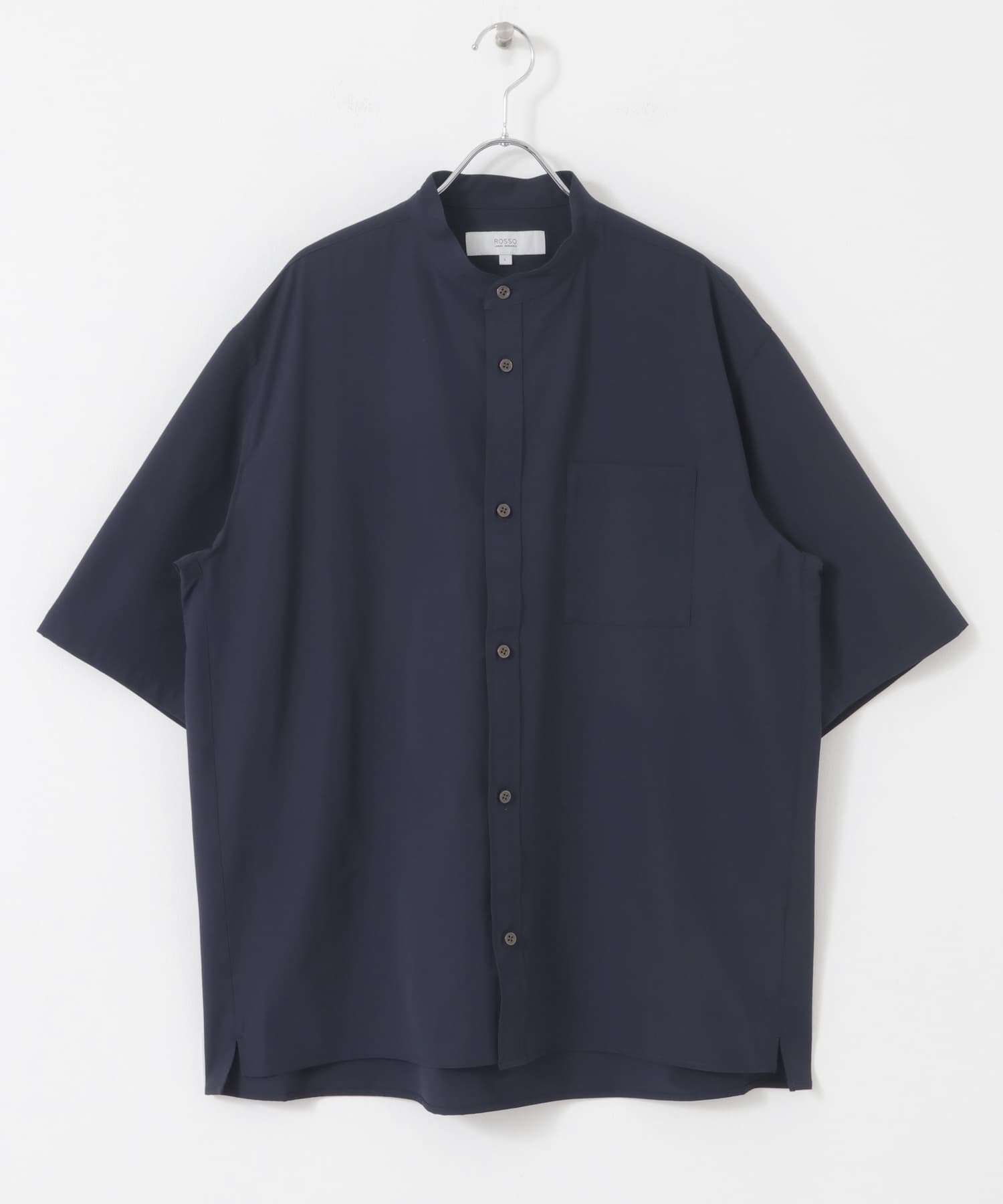 『XLサイズあり』マイクロサッカーバンドカラー半袖シャツ NAVY S