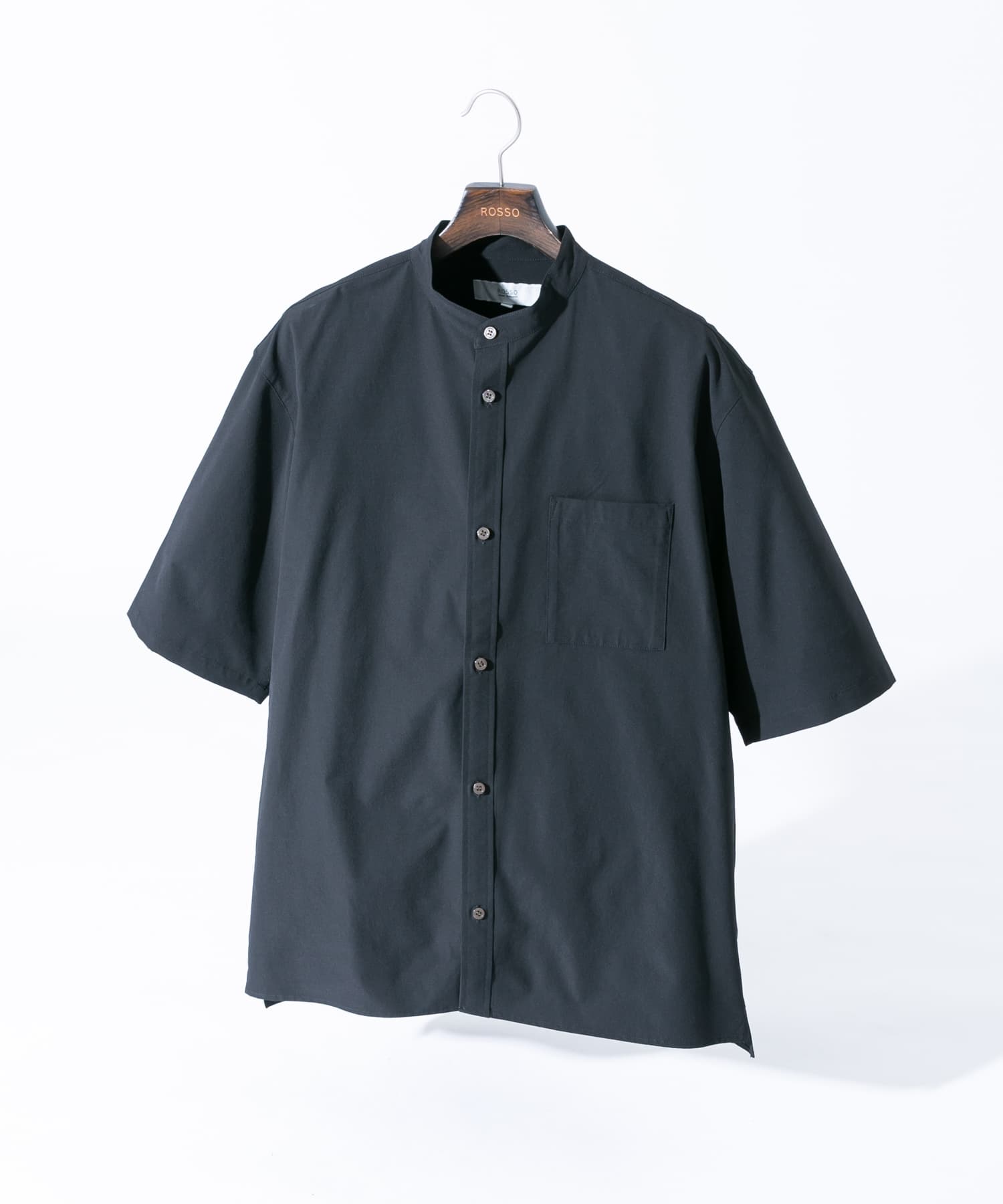 『XLサイズあり』マイクロサッカーバンドカラー半袖シャツ BLACK S
