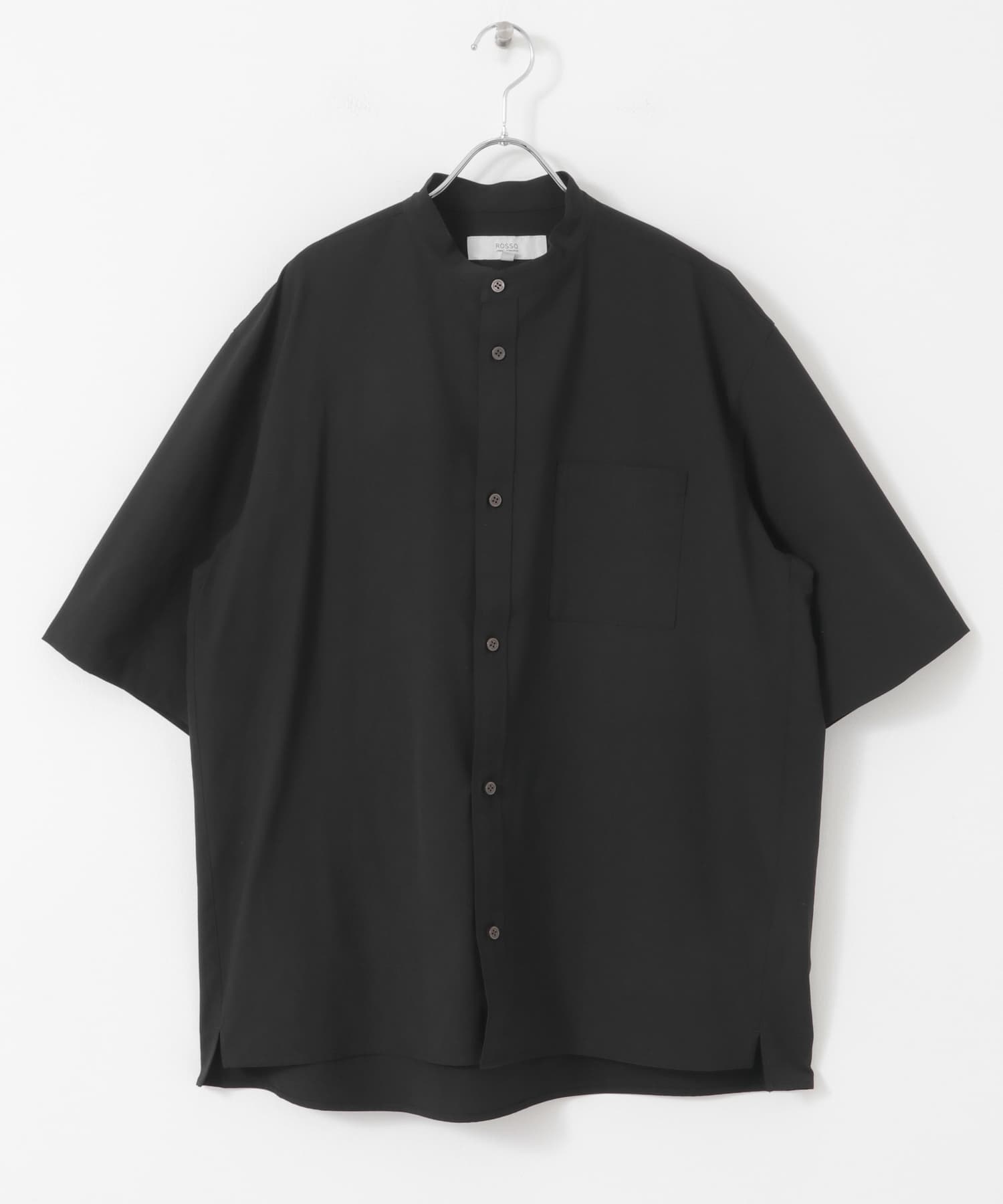 『XLサイズあり』マイクロサッカーバンドカラー半袖シャツ BLACK S