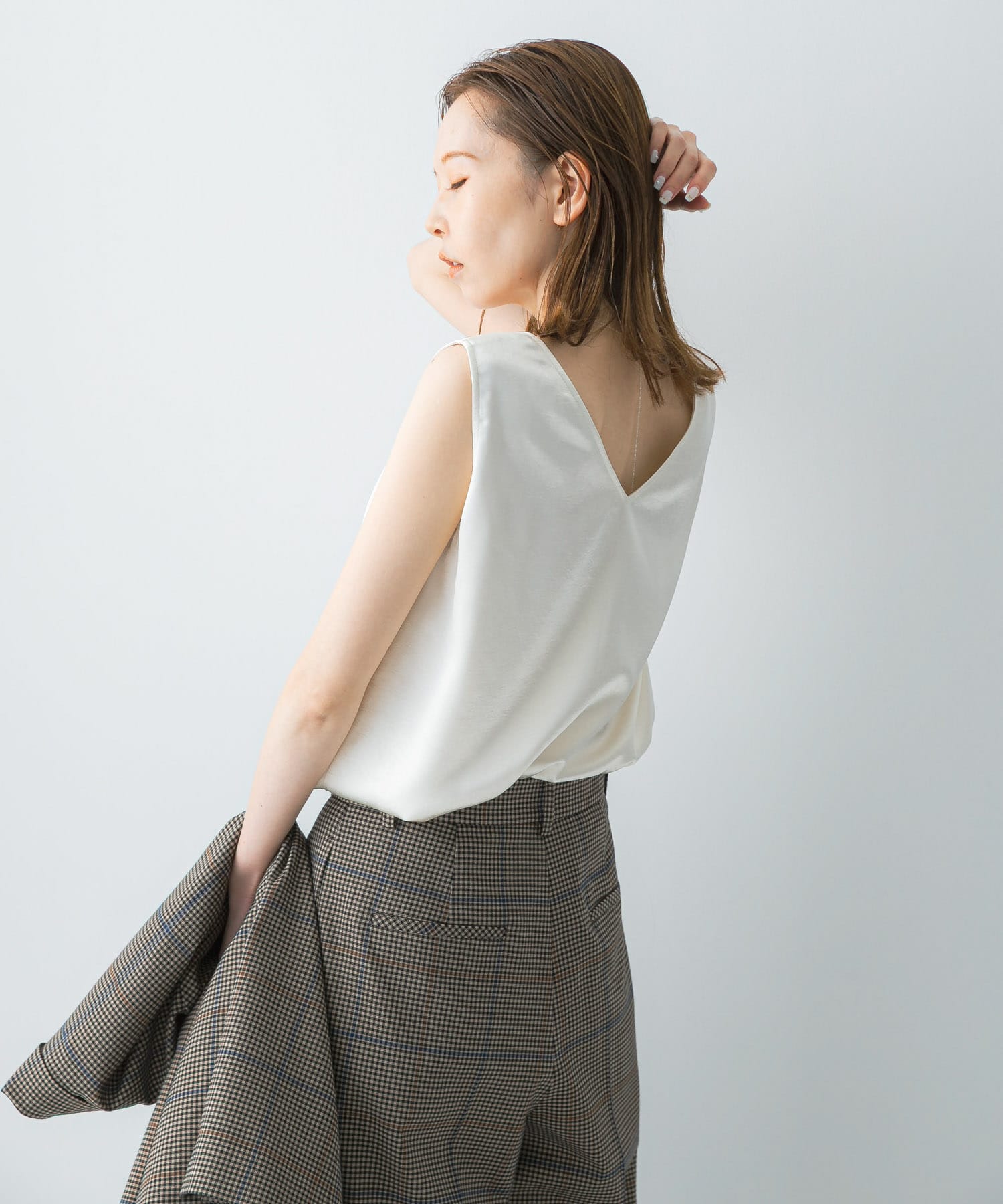 2WAYネックサテンタンク