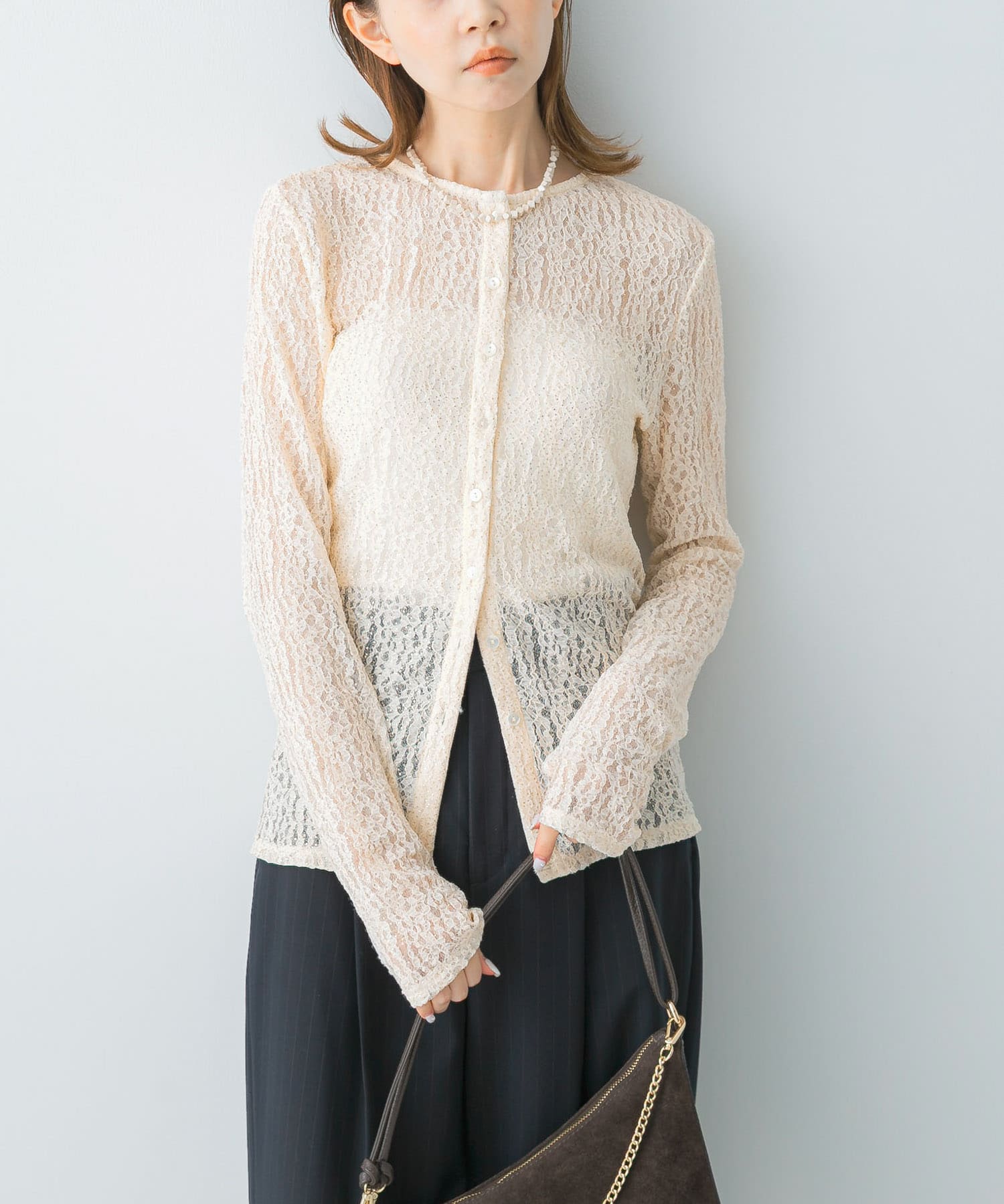 ラメレースカットソー