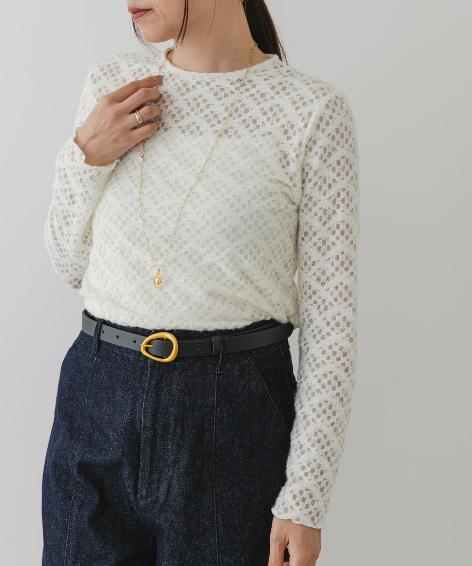 F by ROSSO　起毛ストレッチレースプルオーバー