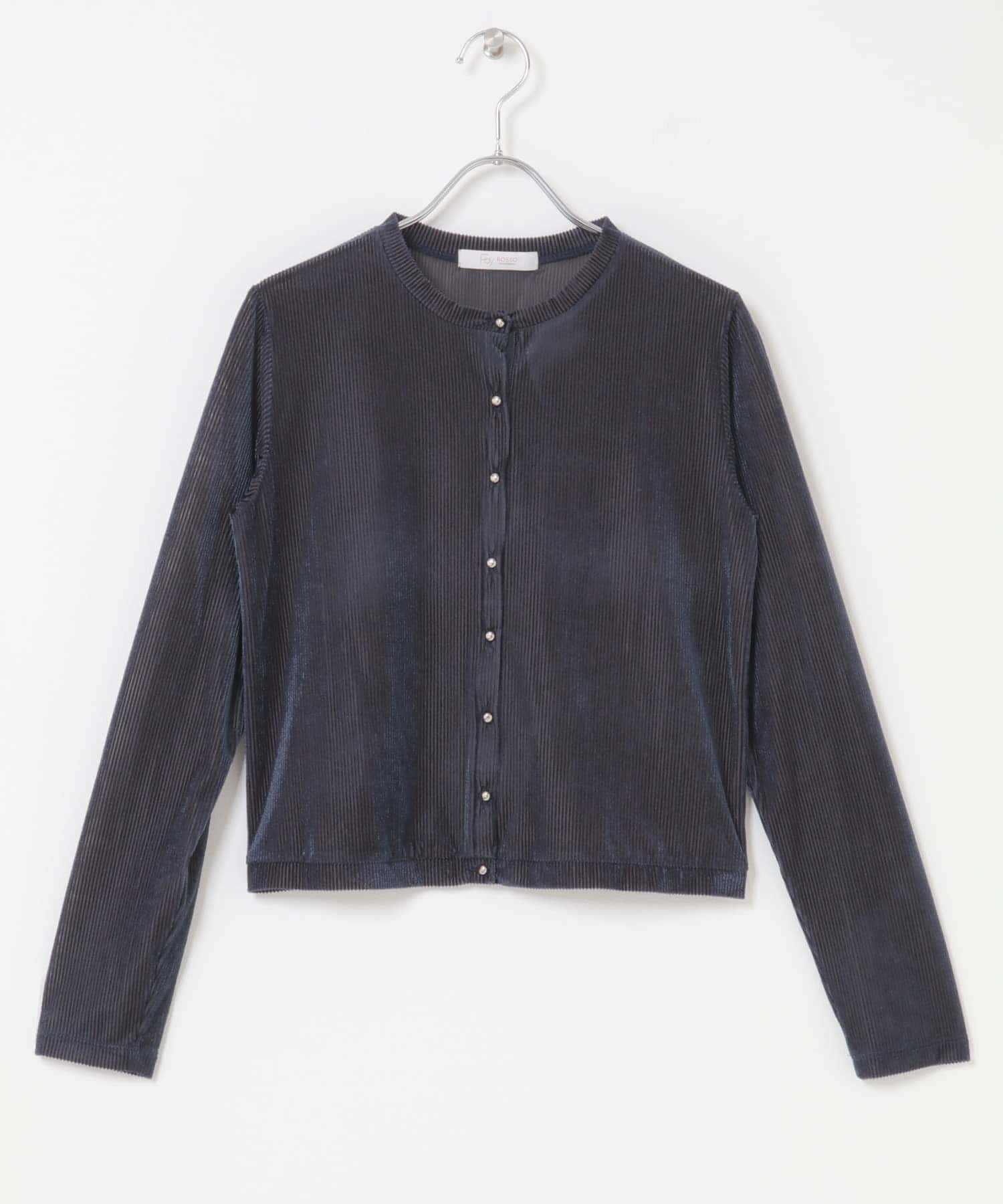 F by ROSSO　シアーリブベロアコンパクトカーディガン NAVY FREE