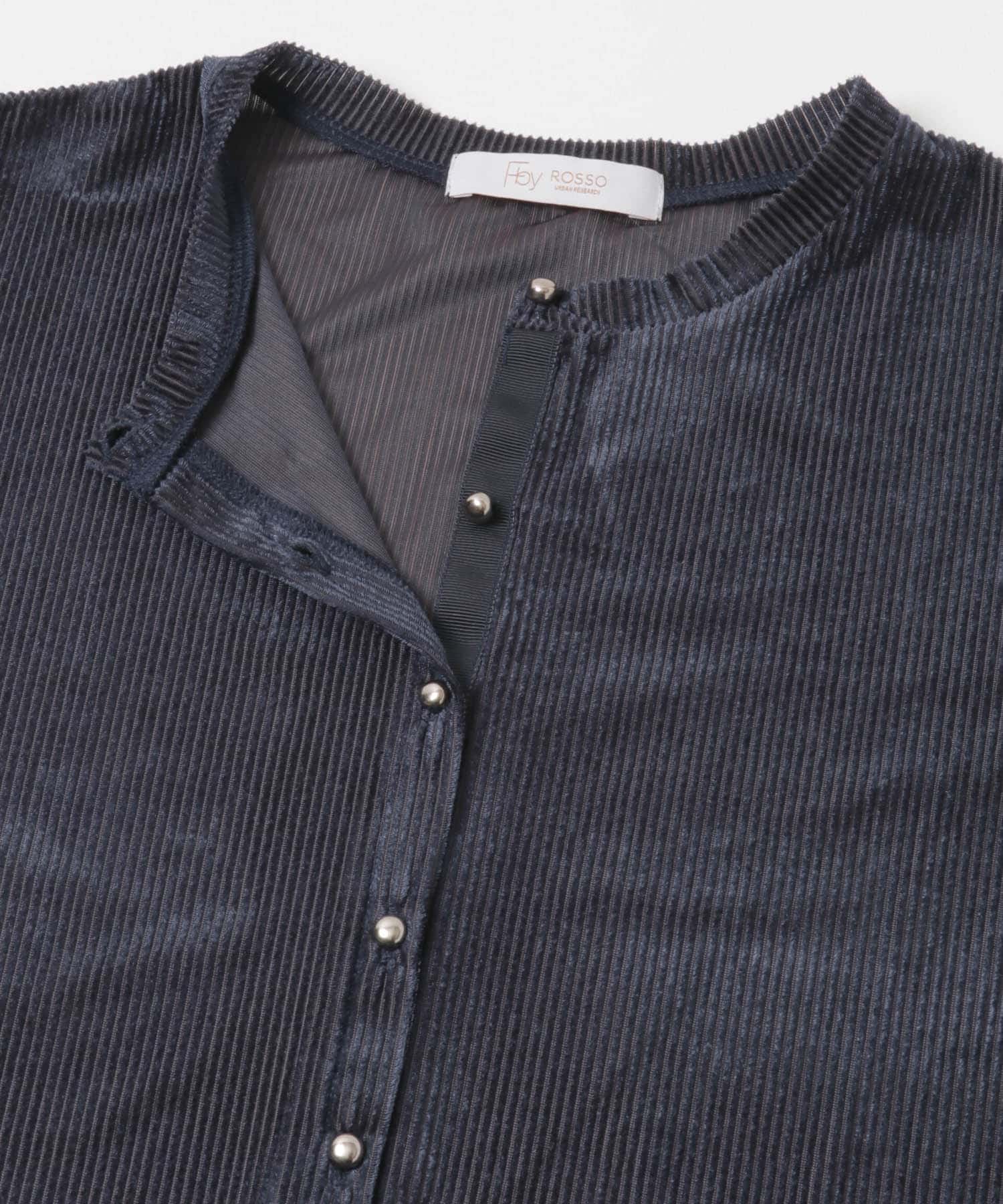 F by ROSSO　シアーリブベロアコンパクトカーディガン NAVY FREE