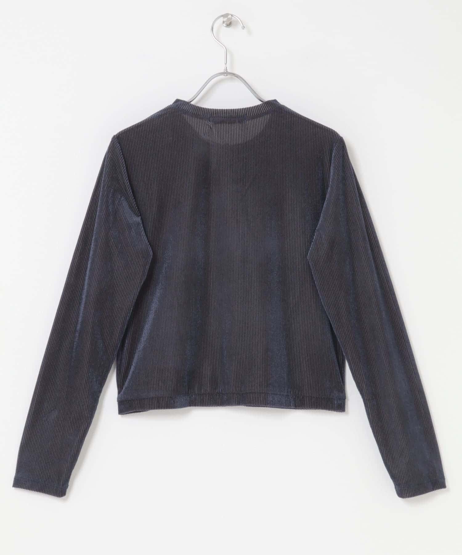 F by ROSSO　シアーリブベロアコンパクトカーディガン NAVY FREE