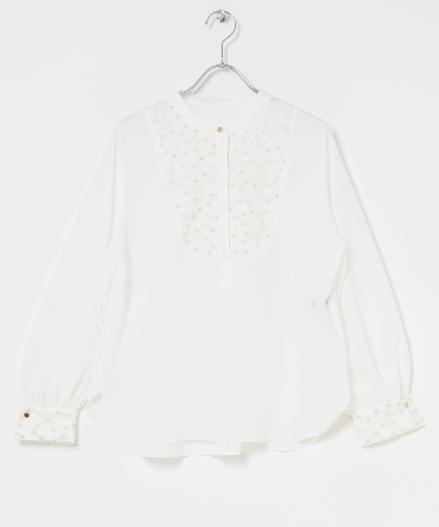 ウォッシャブルフラワー刺繍レースブラウス OFF WHITE FREE