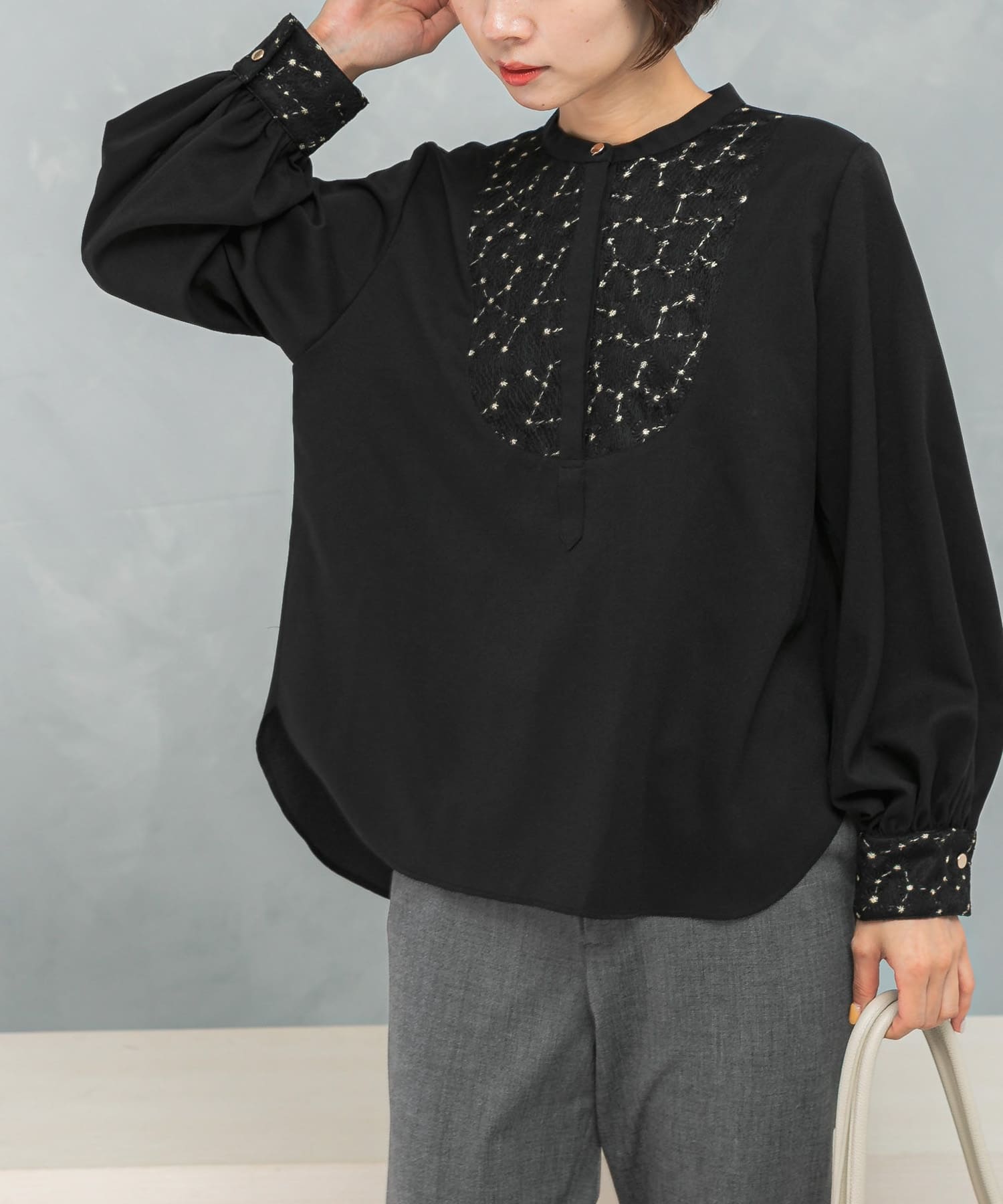 【着映え◎】刺繍レースブラウス 再入荷予定カラー』ウォッシャブルフラワー刺繍レースブラウス(FREE