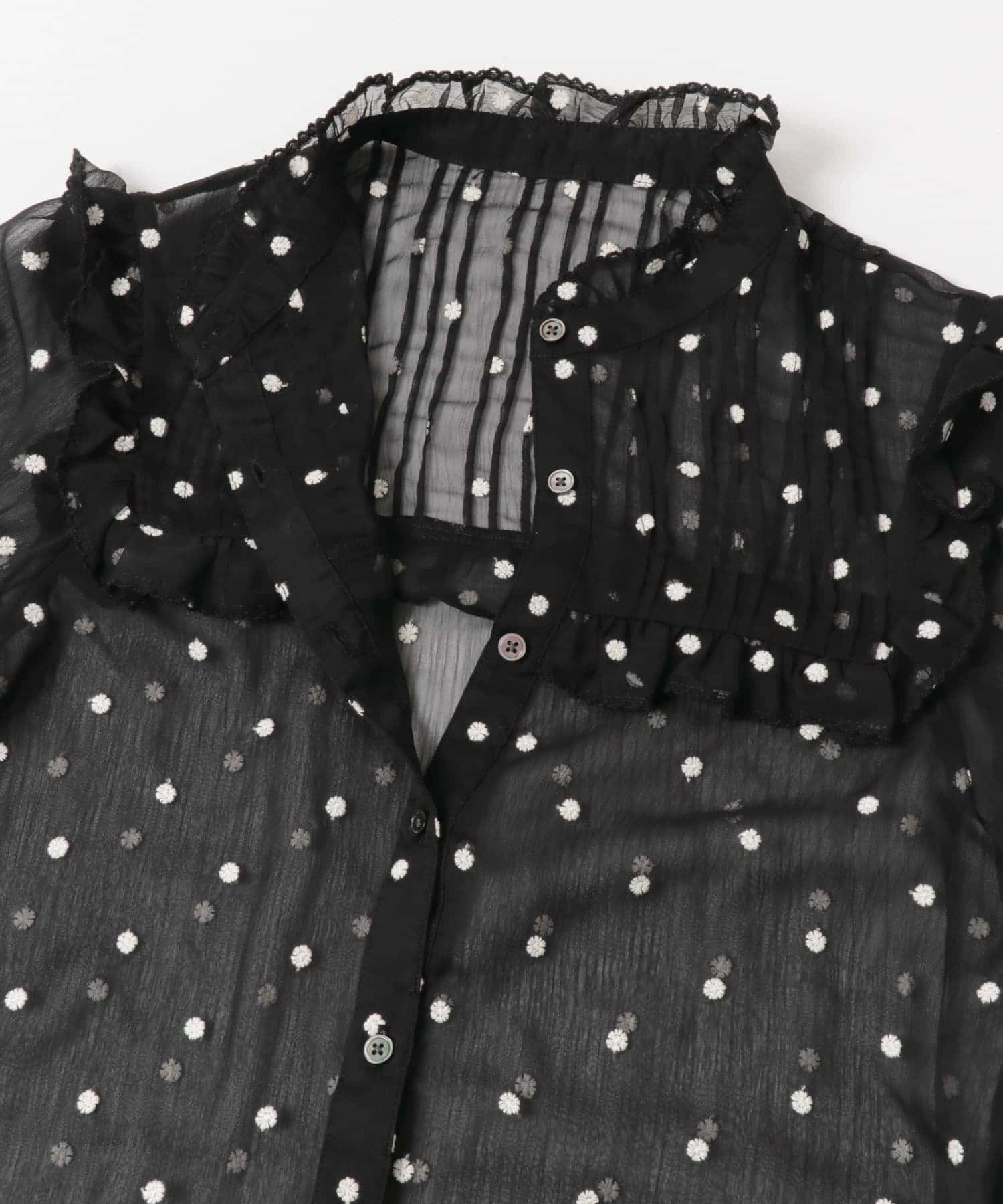 『WEB限定』フラワー刺繍フリルネックブラウス BLACK FREE