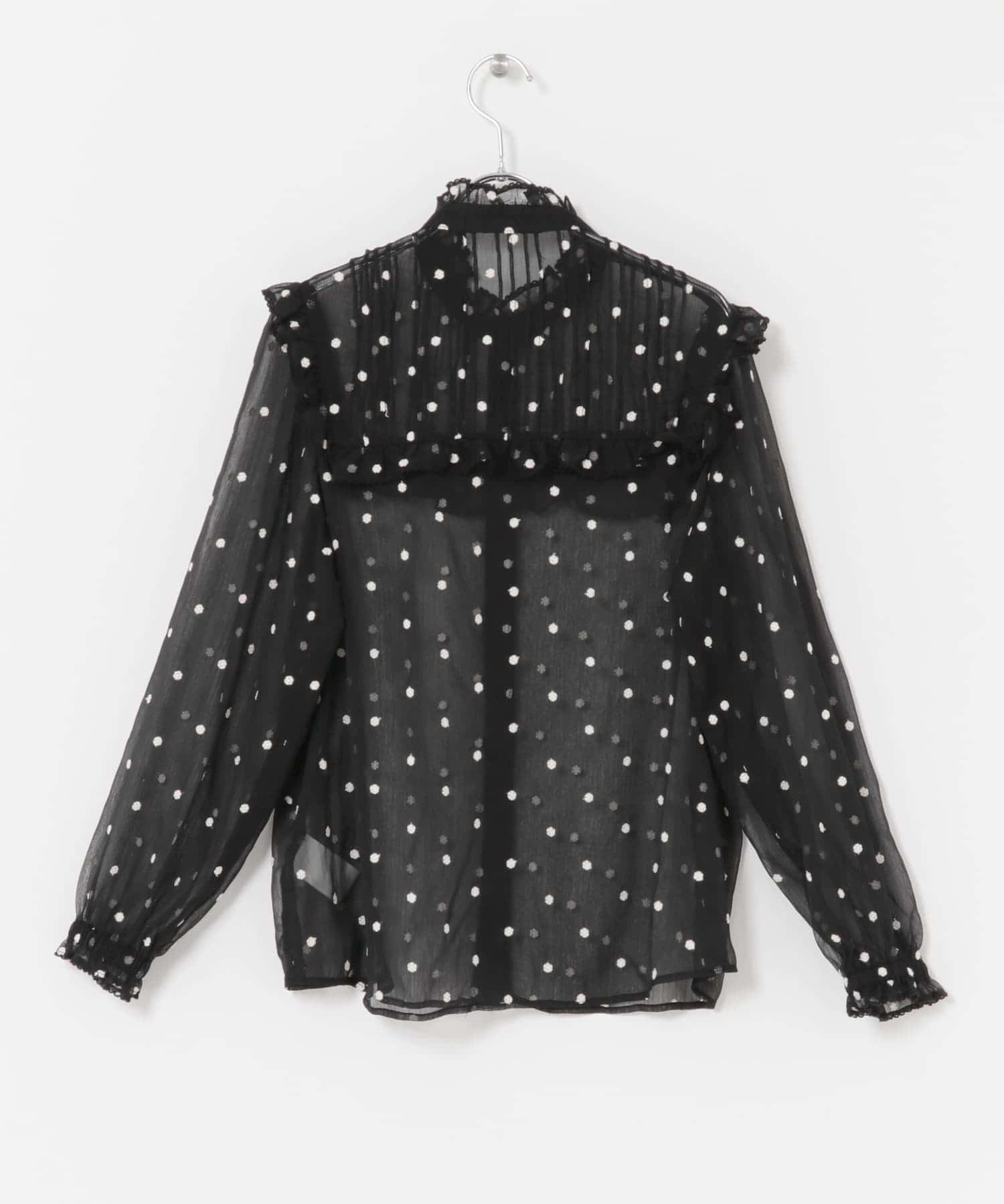 『WEB限定』フラワー刺繍フリルネックブラウス BLACK FREE