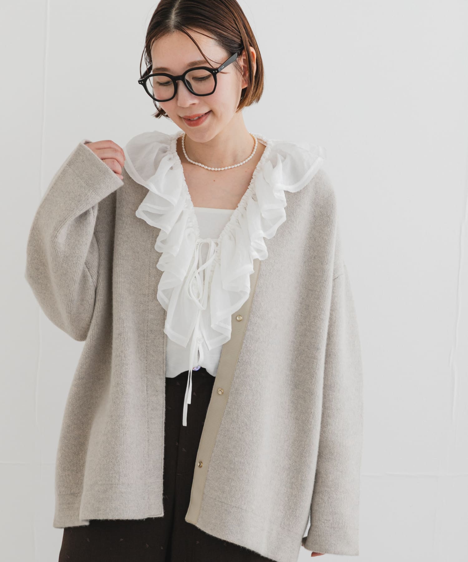 F by ROSSO　フリルカラーシアーブラウス