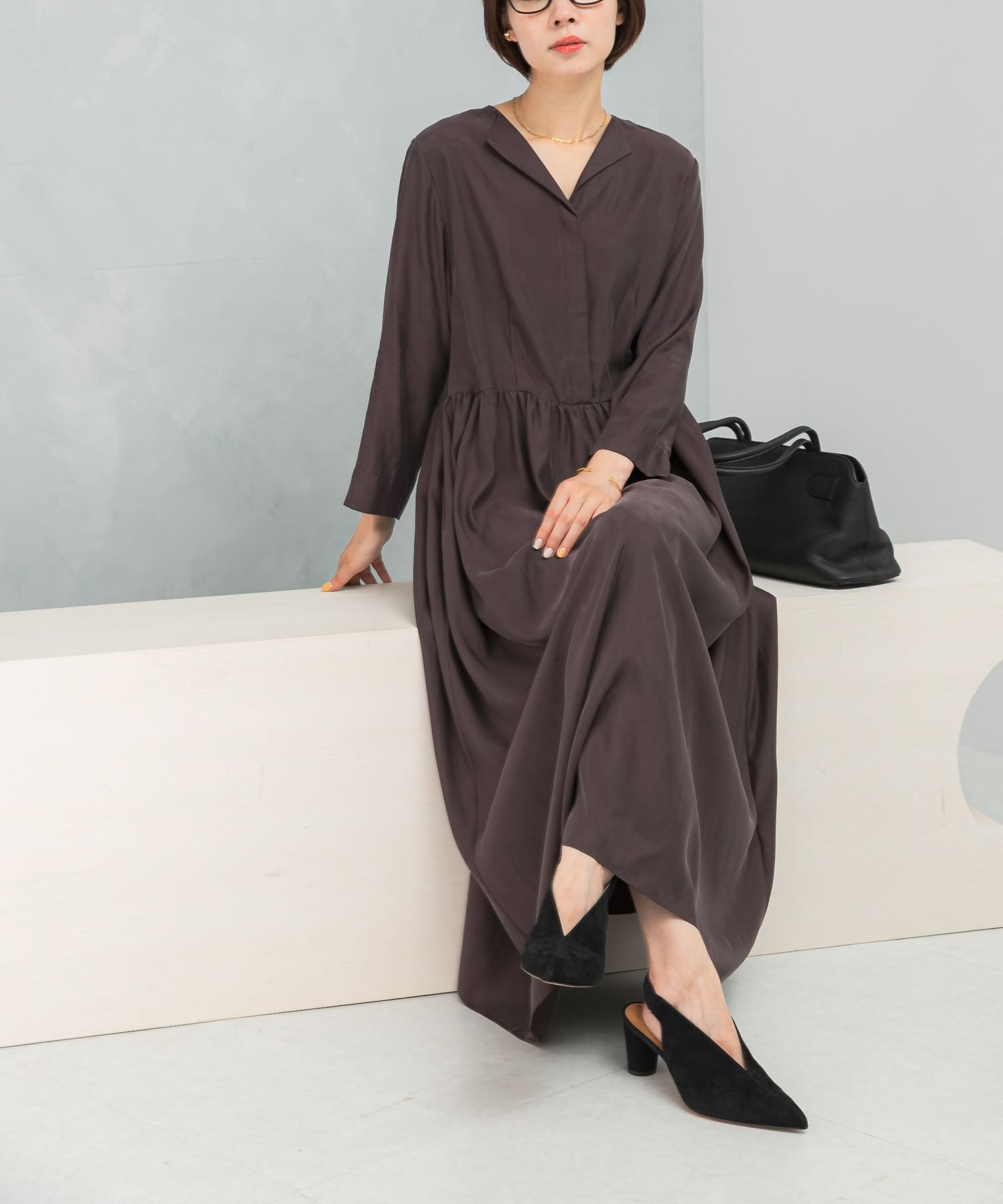 キュプラ混フィブリルギャザーワンピース