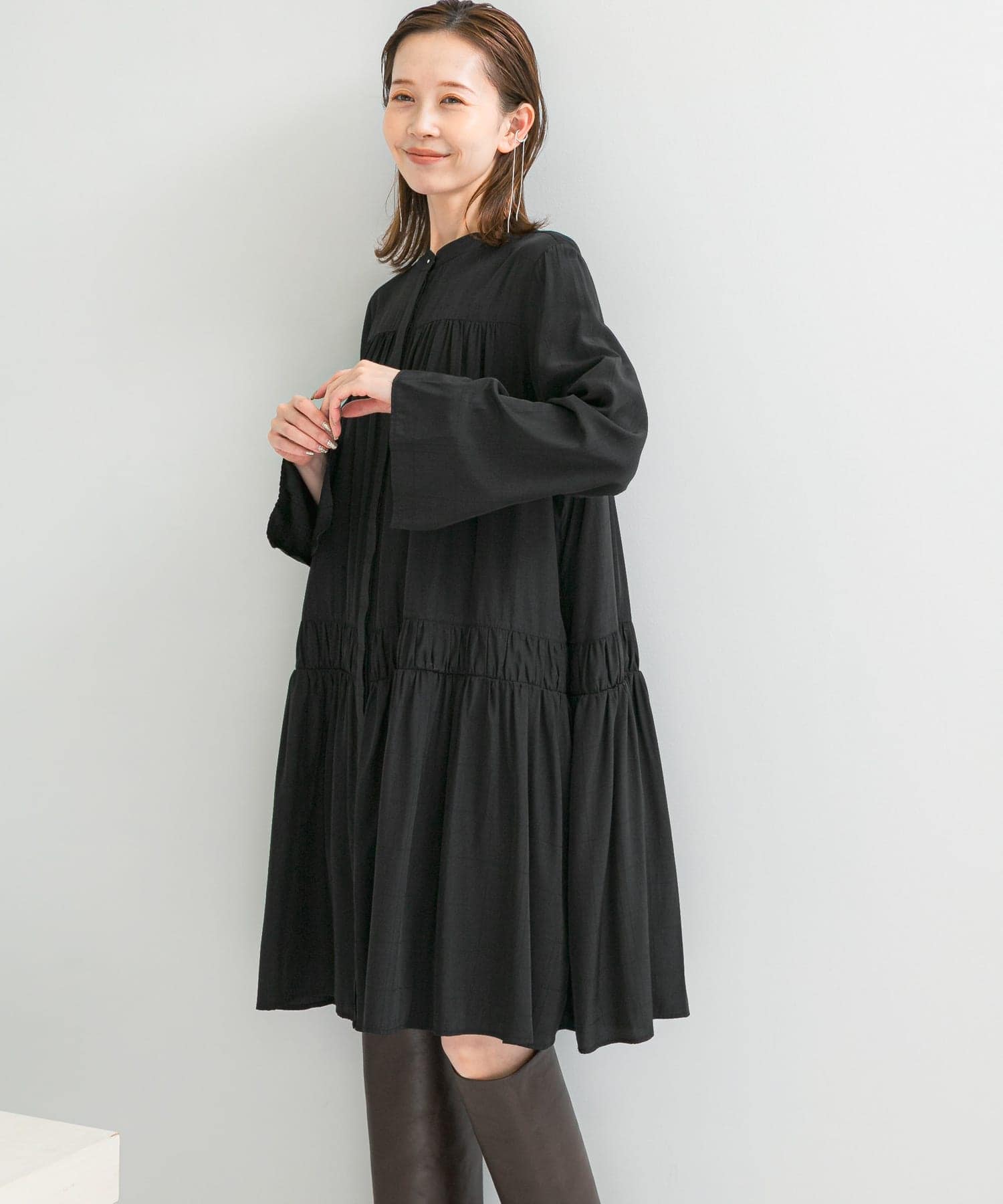 シャドーチェックミニワンピース BLACK FREE