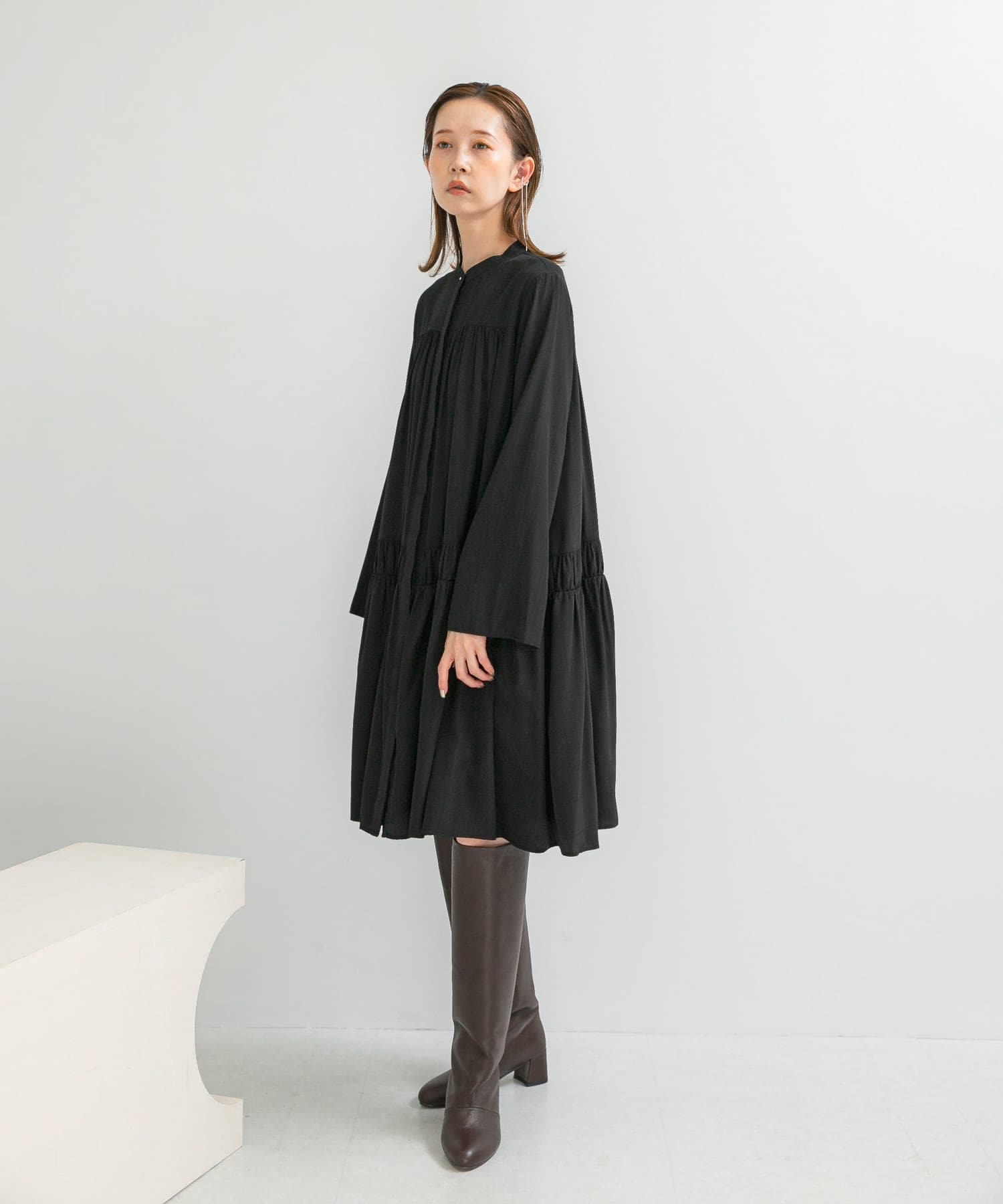シャドーチェックミニワンピース BLACK FREE
