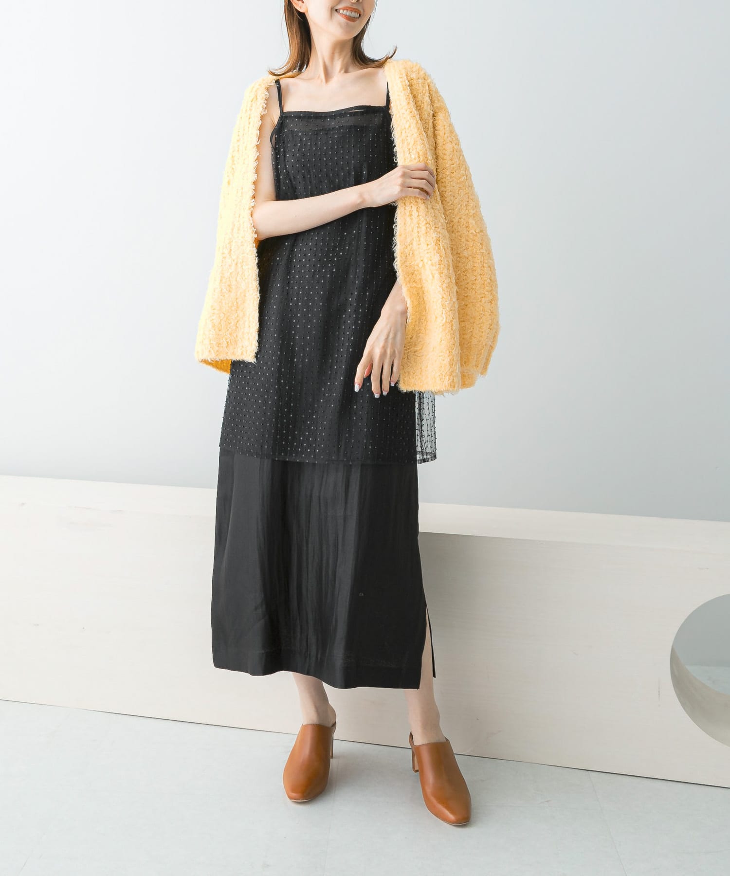 シアー×ラインストーンレイヤードワンピース