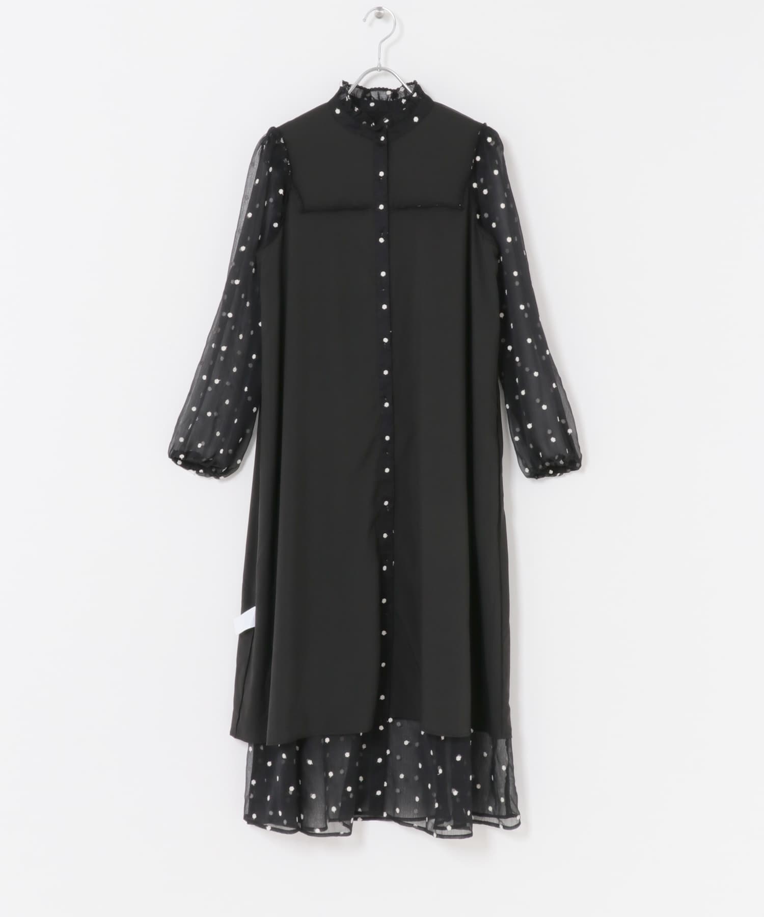 『WEB限定』フラワー刺繍フリルネックワンピース BLACK FREE
