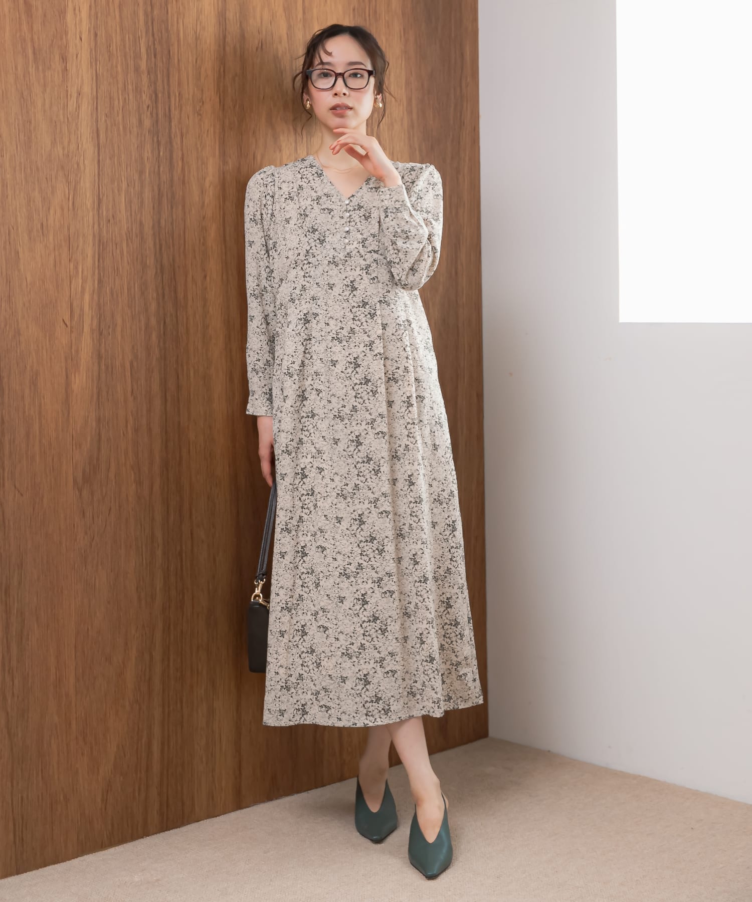 F by ROSSO　フラワープリントパフスリーブワンピース