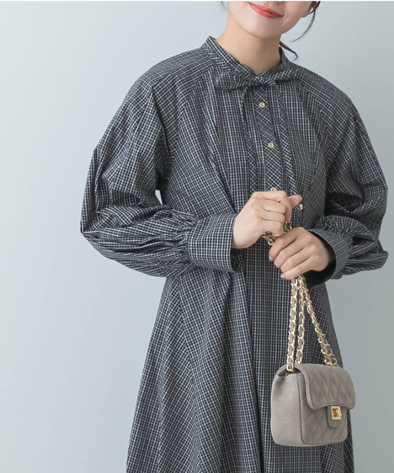 F by ROSSO　チェックリボンシャツワンピース