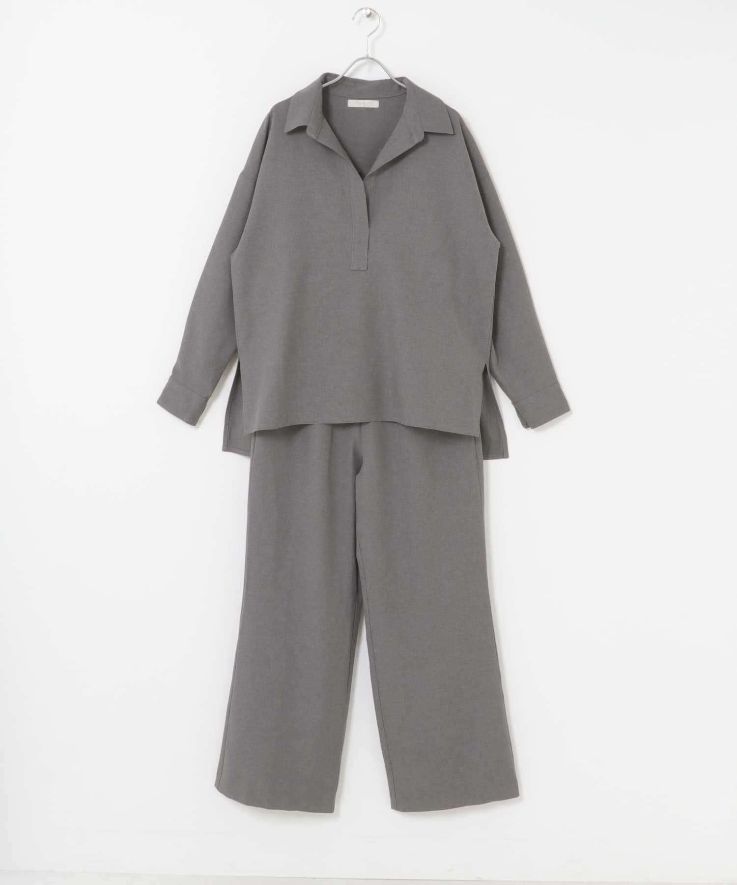 F by ROSSO　ウールライクスキッパーシャツ+セミフレアパンツ GRAY 36