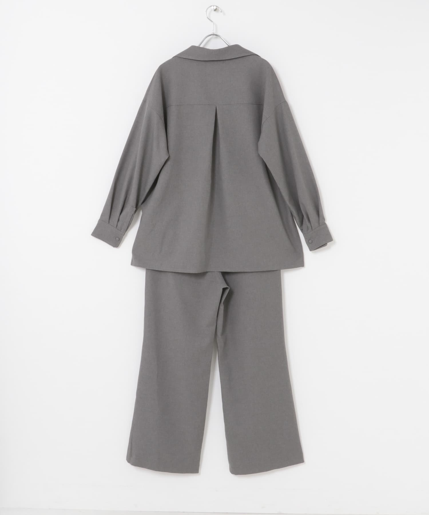 F by ROSSO　ウールライクスキッパーシャツ+セミフレアパンツ GRAY 36