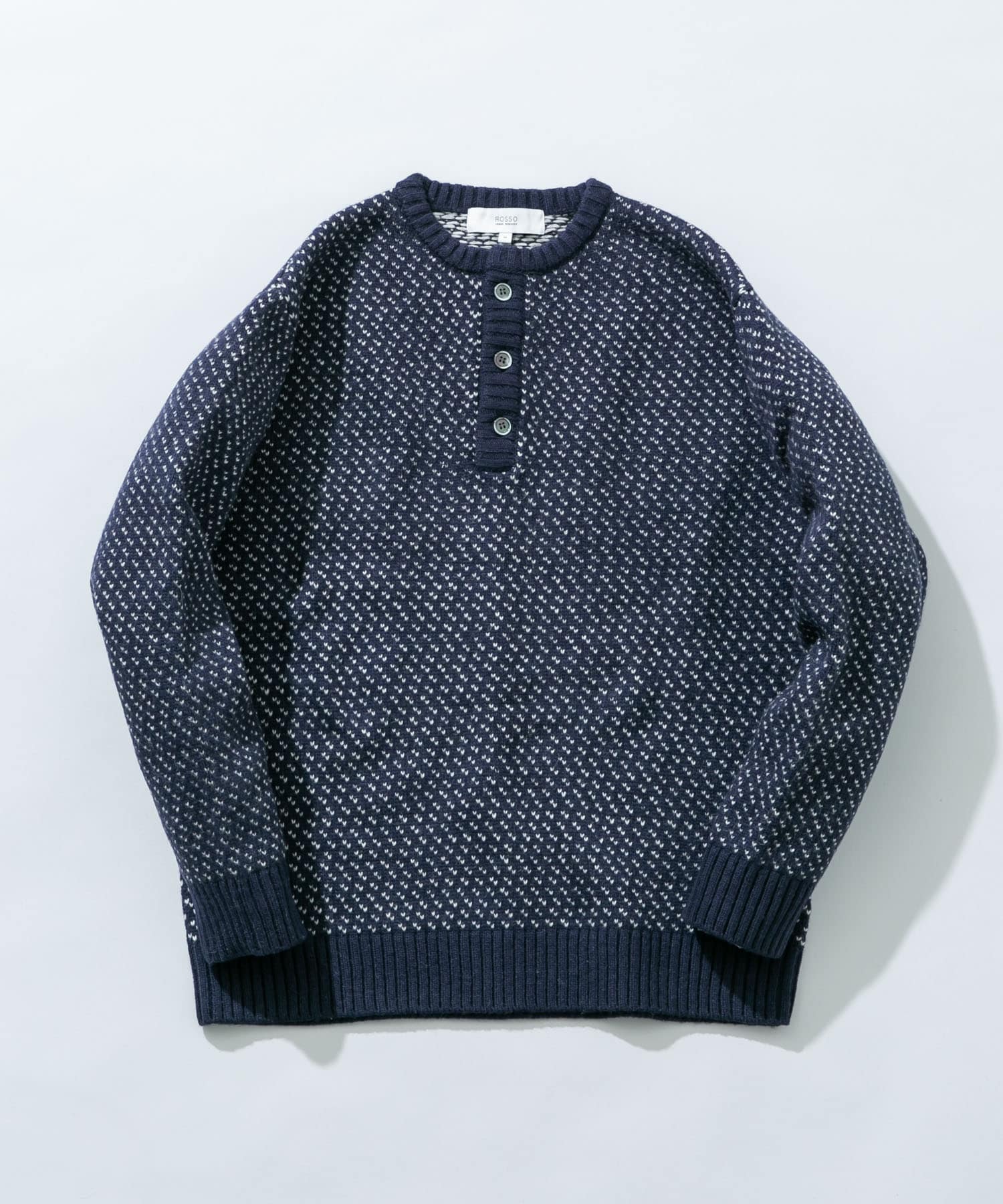 『XLサイズあり』バーズアイ柄ヘンリーネックニット NAVY S