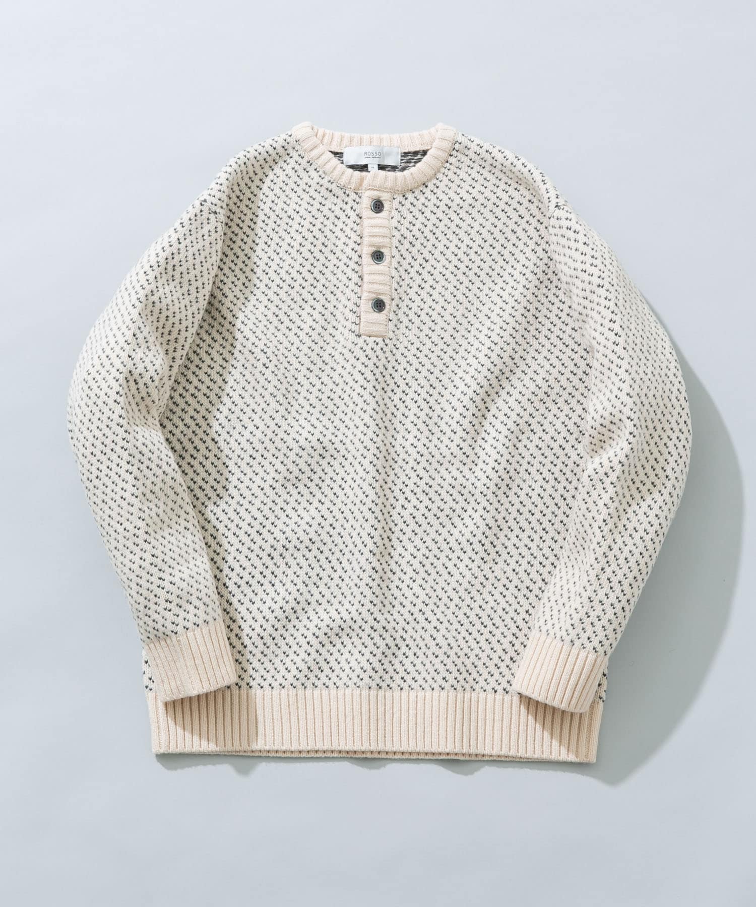 『XLサイズあり』バーズアイ柄ヘンリーネックニット IVORY S