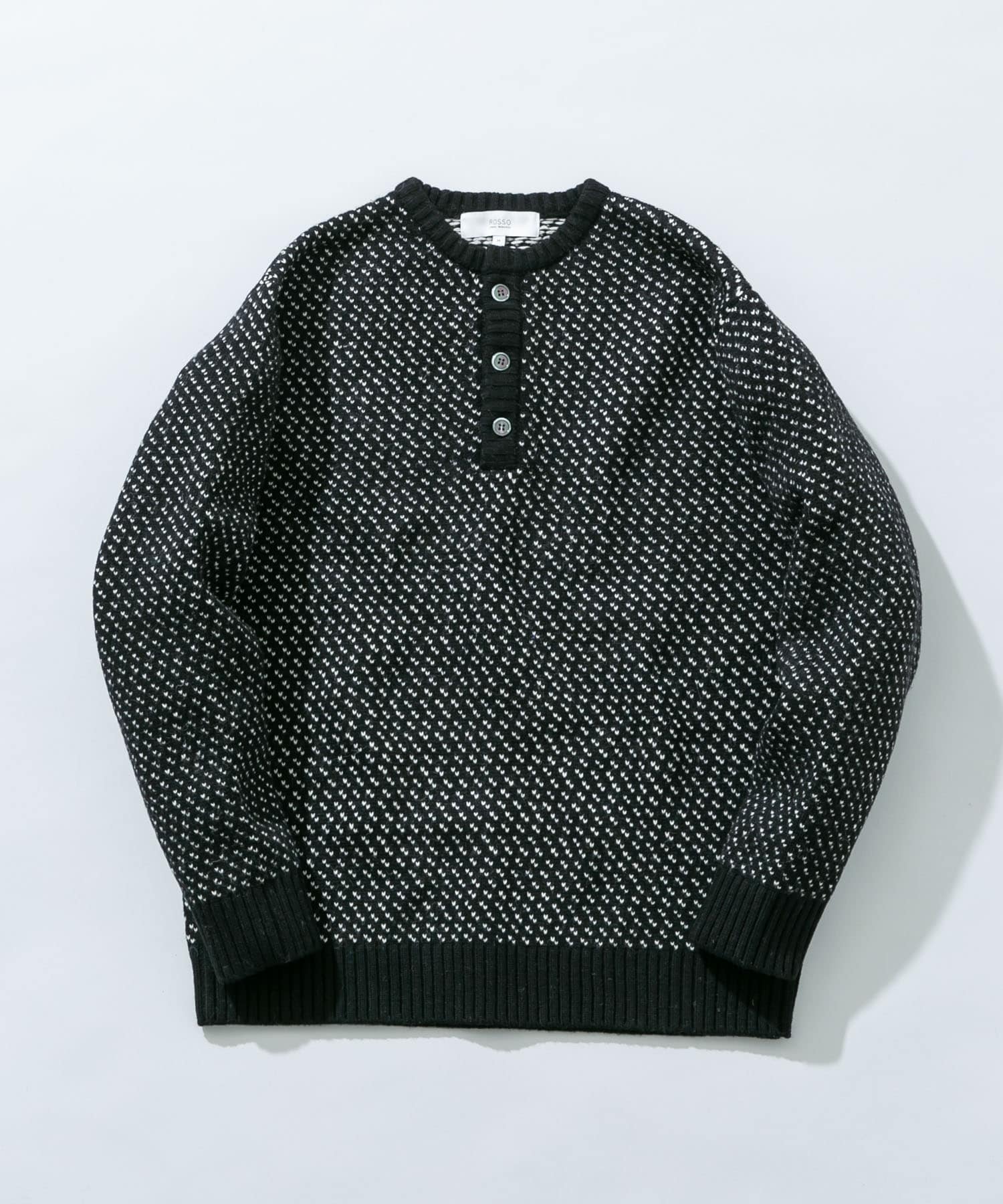 『XLサイズあり』バーズアイ柄ヘンリーネックニット BLACK S
