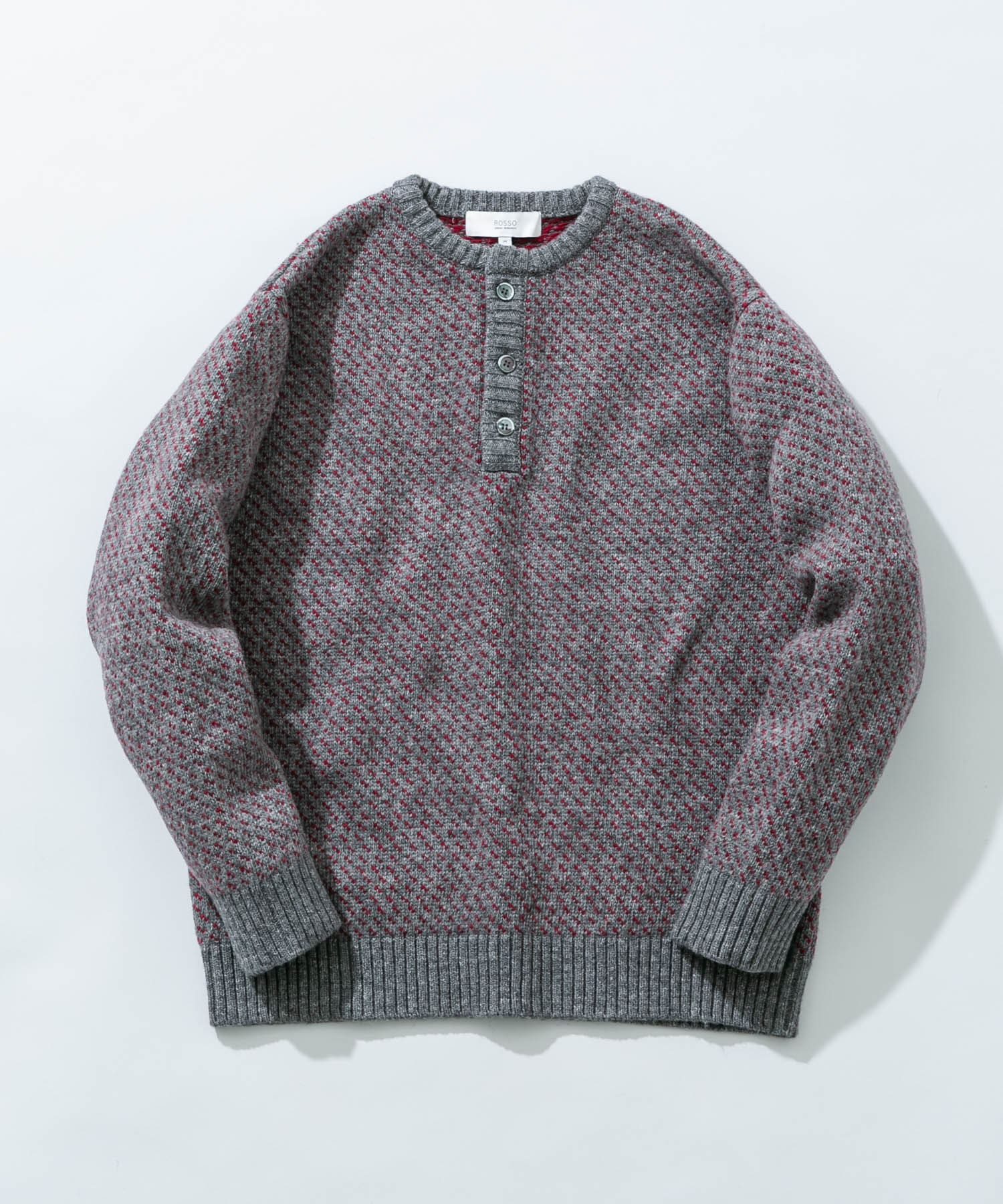 『XLサイズあり』バーズアイ柄ヘンリーネックニット GRAY S