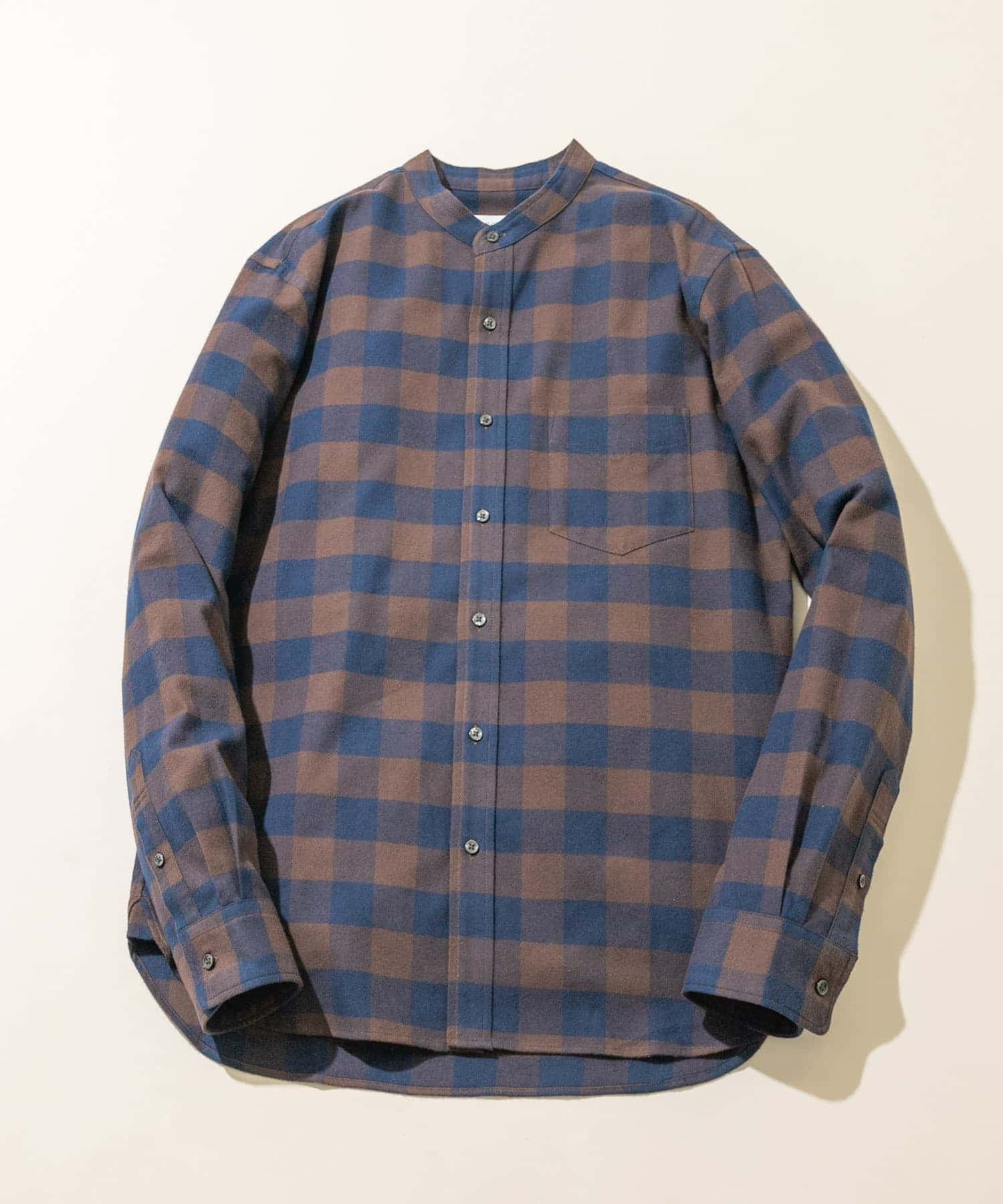 『抗菌 / 防臭』『XXLサイズあり』ハイパフォーマンスフランネルバンドカラーシャツ BRN CHECK S