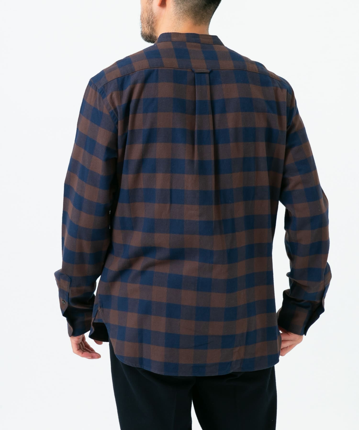 『抗菌 / 防臭』『XXLサイズあり』ハイパフォーマンスフランネルバンドカラーシャツ BRN CHECK S