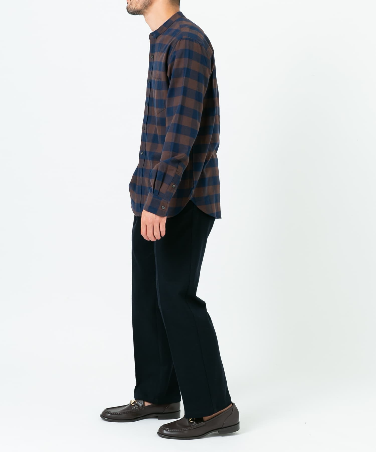 『抗菌 / 防臭』『XXLサイズあり』ハイパフォーマンスフランネルバンドカラーシャツ BRN CHECK S