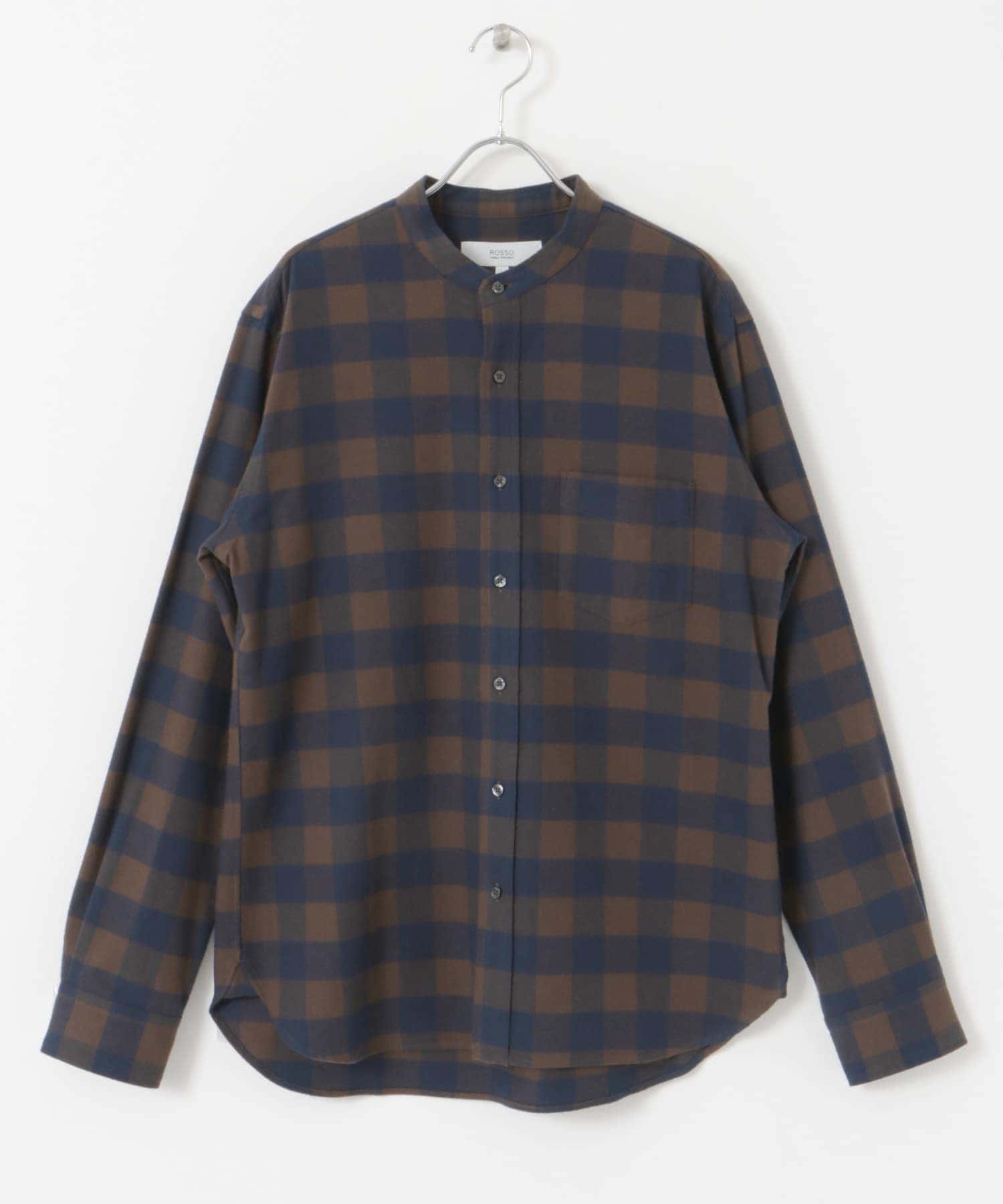 『抗菌 / 防臭』『XXLサイズあり』ハイパフォーマンスフランネルバンドカラーシャツ BRN CHECK S