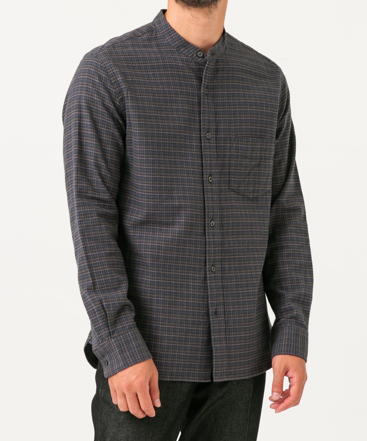 『抗菌 / 防臭』『XXLサイズあり』ハイパフォーマンスフランネルバンドカラーシャツ GRN CHECK S