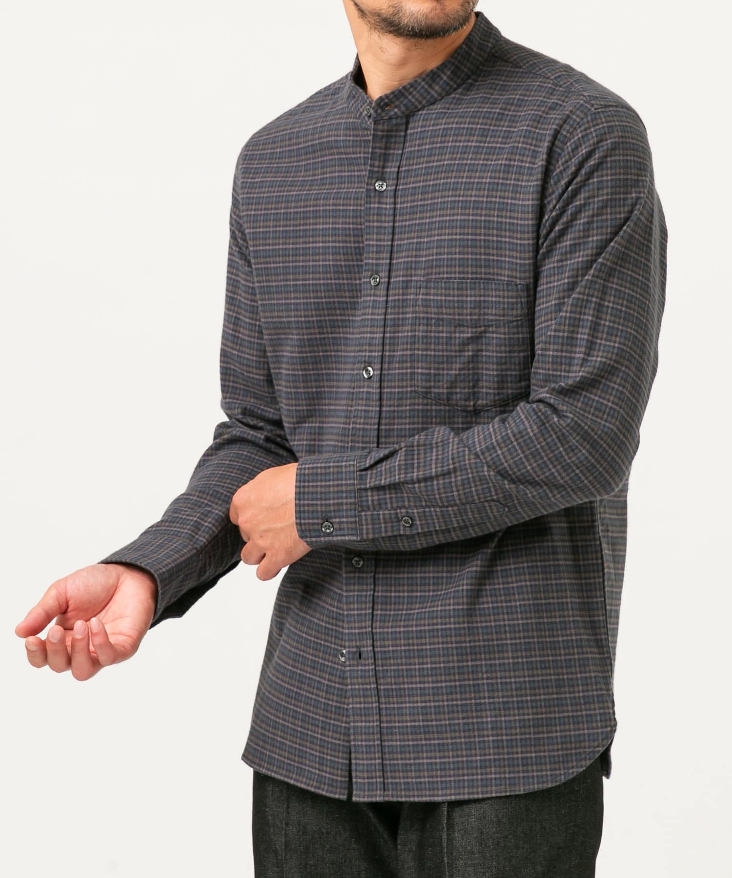 『抗菌 / 防臭』『XXLサイズあり』ハイパフォーマンスフランネルバンドカラーシャツ GRN CHECK S