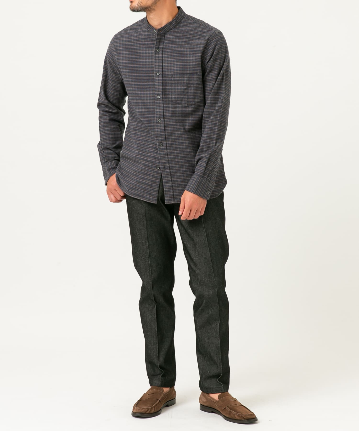 『抗菌 / 防臭』『XXLサイズあり』ハイパフォーマンスフランネルバンドカラーシャツ GRN CHECK S