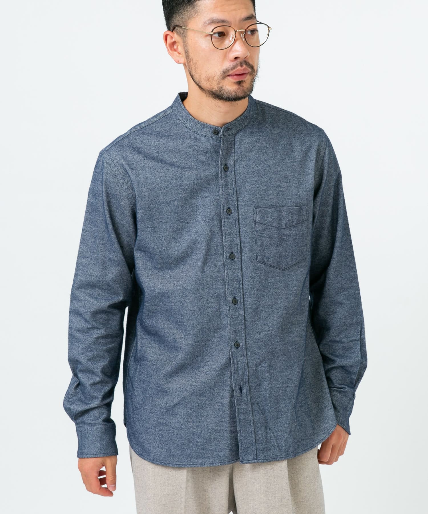 『抗菌 / 防臭』『XXLサイズあり』ハイパフォーマンスフランネルバンドカラーシャツ NAVY S