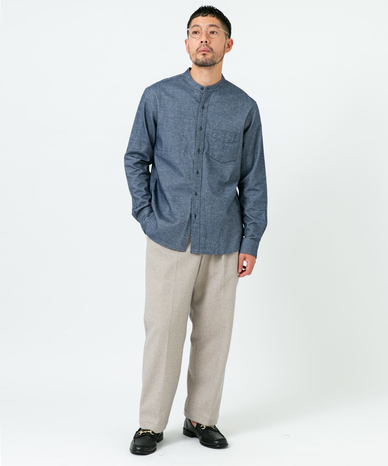 『抗菌 / 防臭』『XXLサイズあり』ハイパフォーマンスフランネルバンドカラーシャツ NAVY S