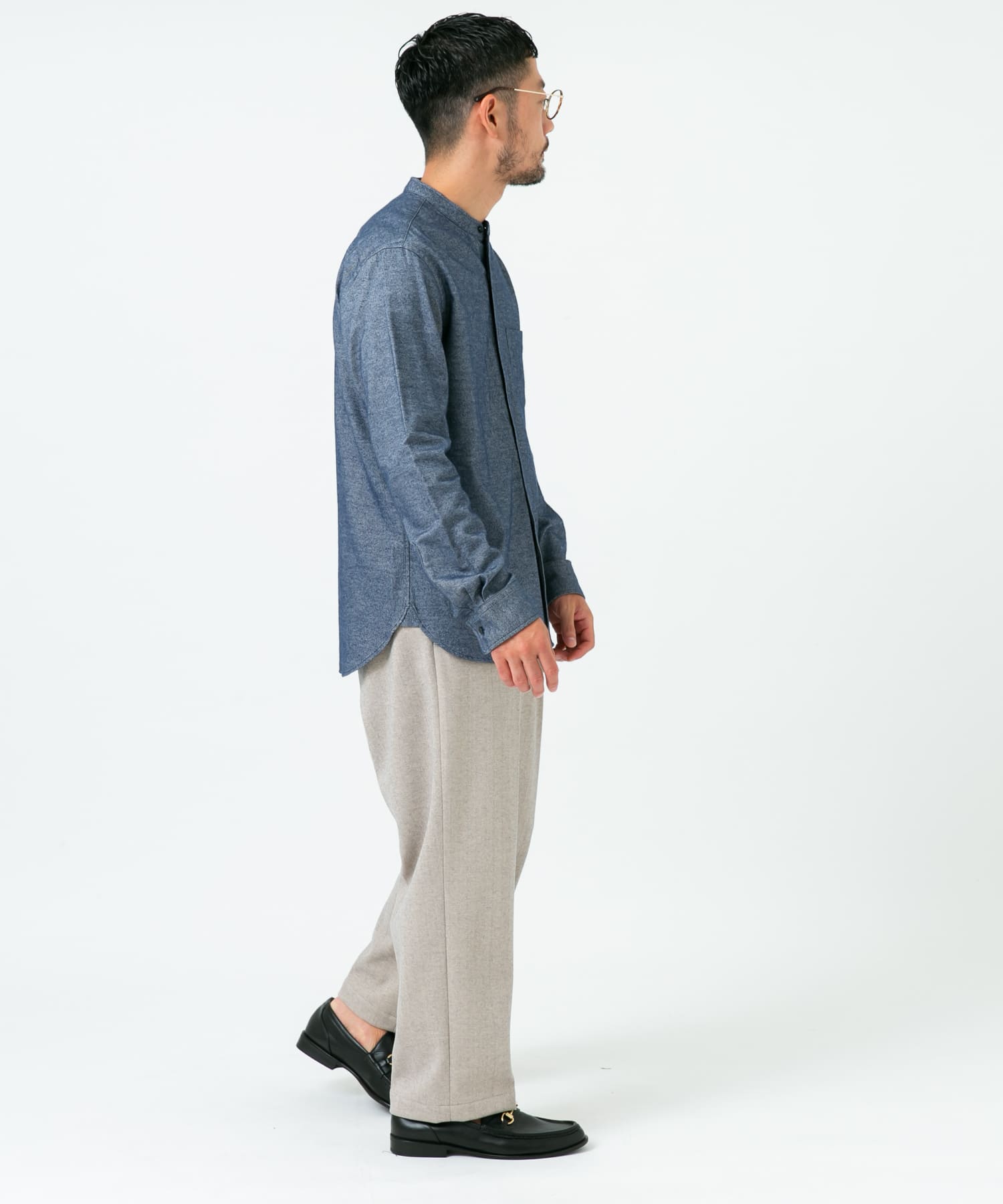 『抗菌 / 防臭』『XXLサイズあり』ハイパフォーマンスフランネルバンドカラーシャツ NAVY S