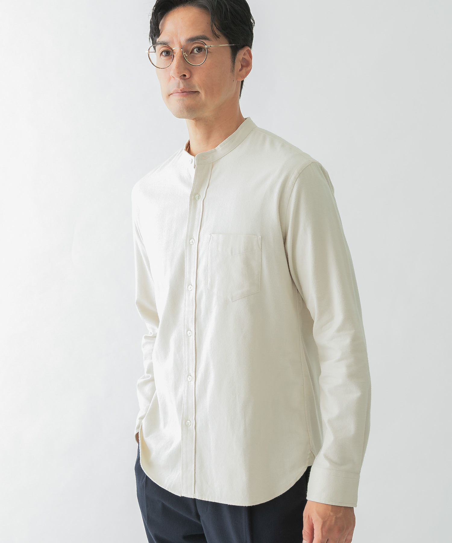 『抗菌 / 防臭』『XXLサイズあり』ハイパフォーマンスフランネルバンドカラーシャツ IVORY S