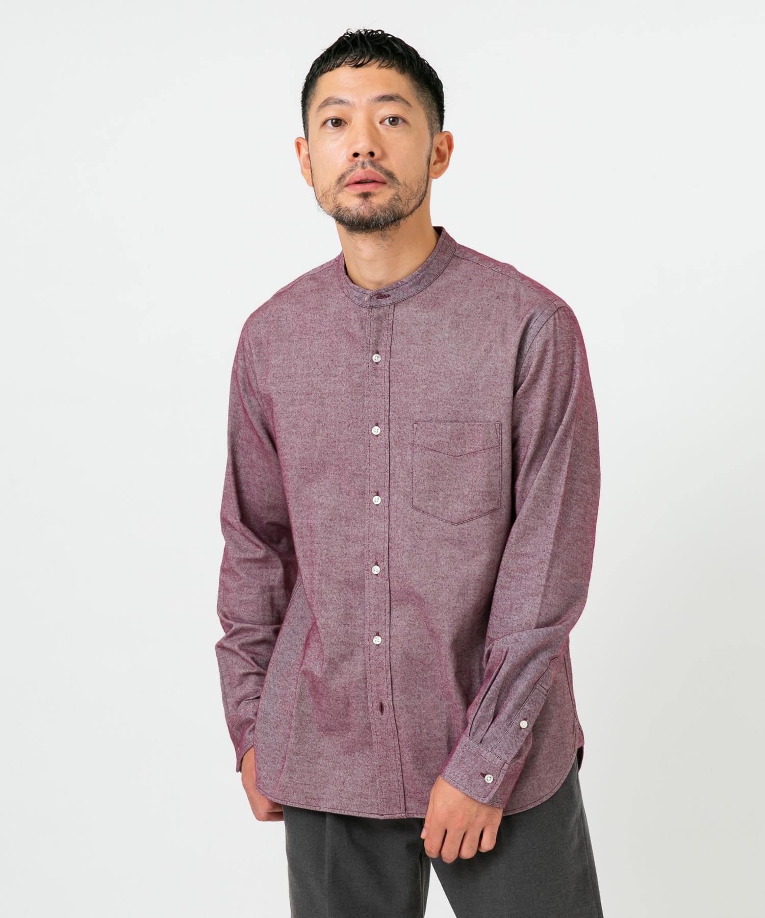 『抗菌 / 防臭』『XXLサイズあり』ハイパフォーマンスフランネルバンドカラーシャツ BORDEAUX S