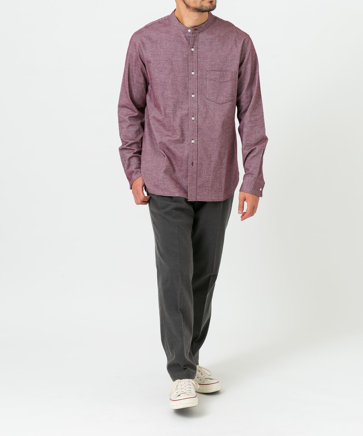 『抗菌 / 防臭』『XXLサイズあり』ハイパフォーマンスフランネルバンドカラーシャツ BORDEAUX S