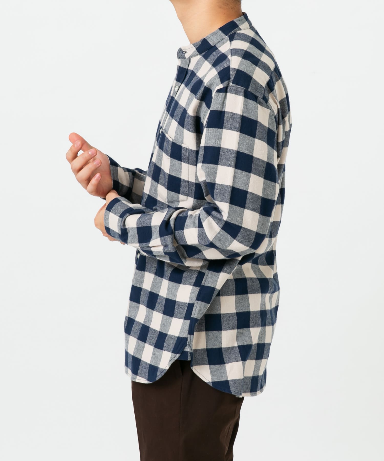 『抗菌 / 防臭』『XXLサイズあり』ハイパフォーマンスフランネルバンドカラーシャツ NVY CHECK S