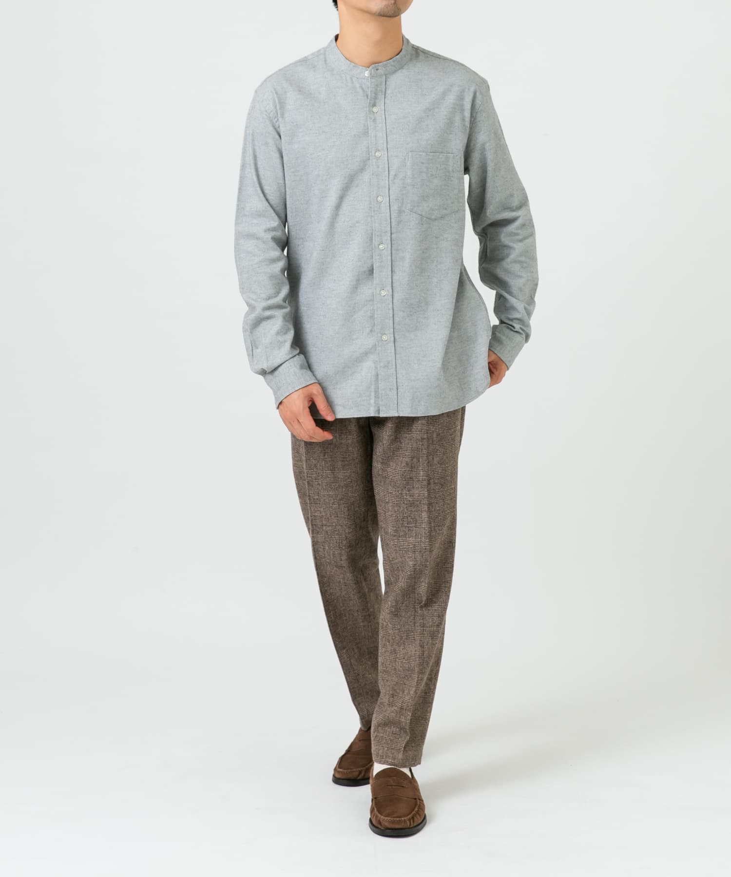 『抗菌 / 防臭』『XXLサイズあり』ハイパフォーマンスフランネルバンドカラーシャツ GRAY S