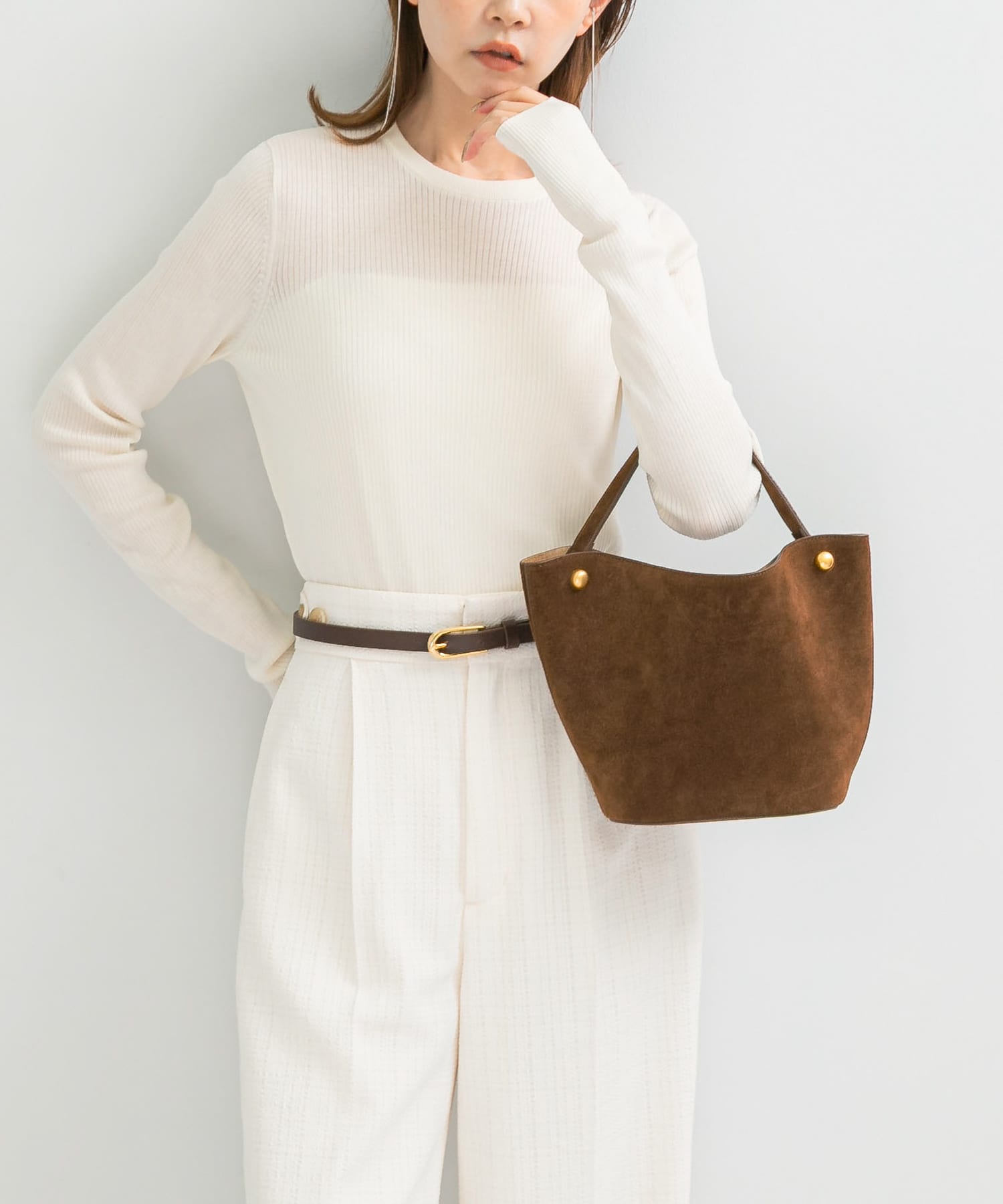 シルク混リブデザインニット