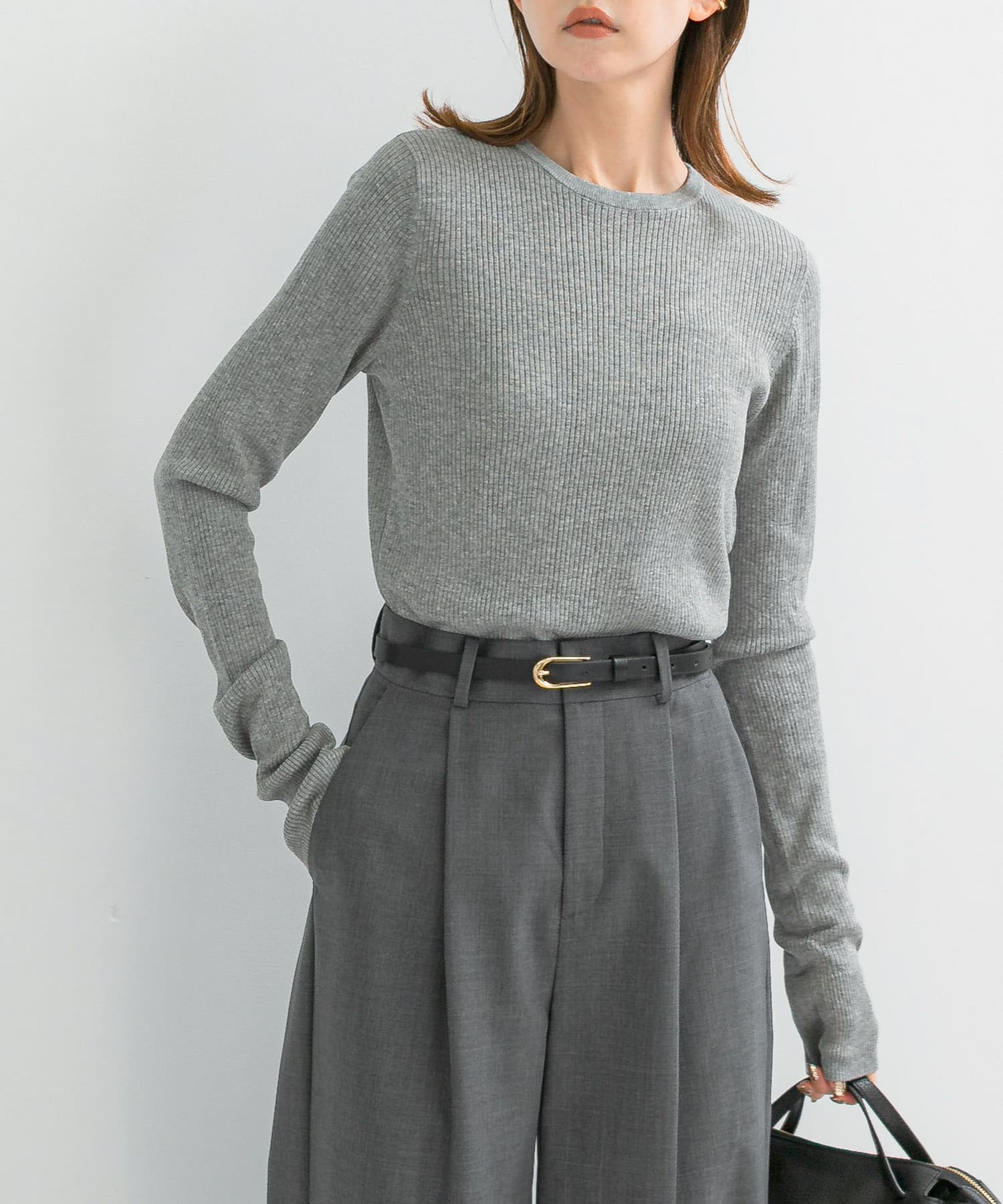 シルク混リブデザインニット