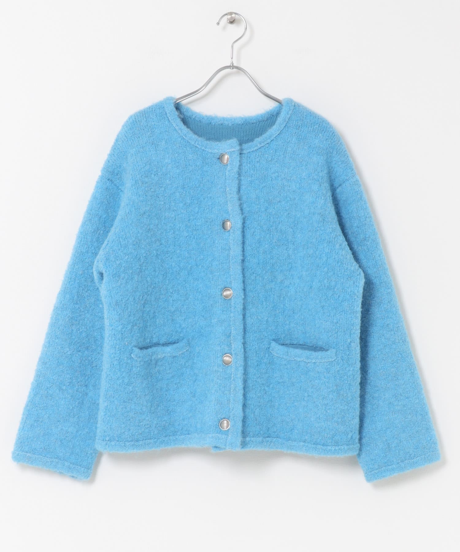 『WEB/一部店舗限定』ウール混ブークレニットジャケット BLUE FREE