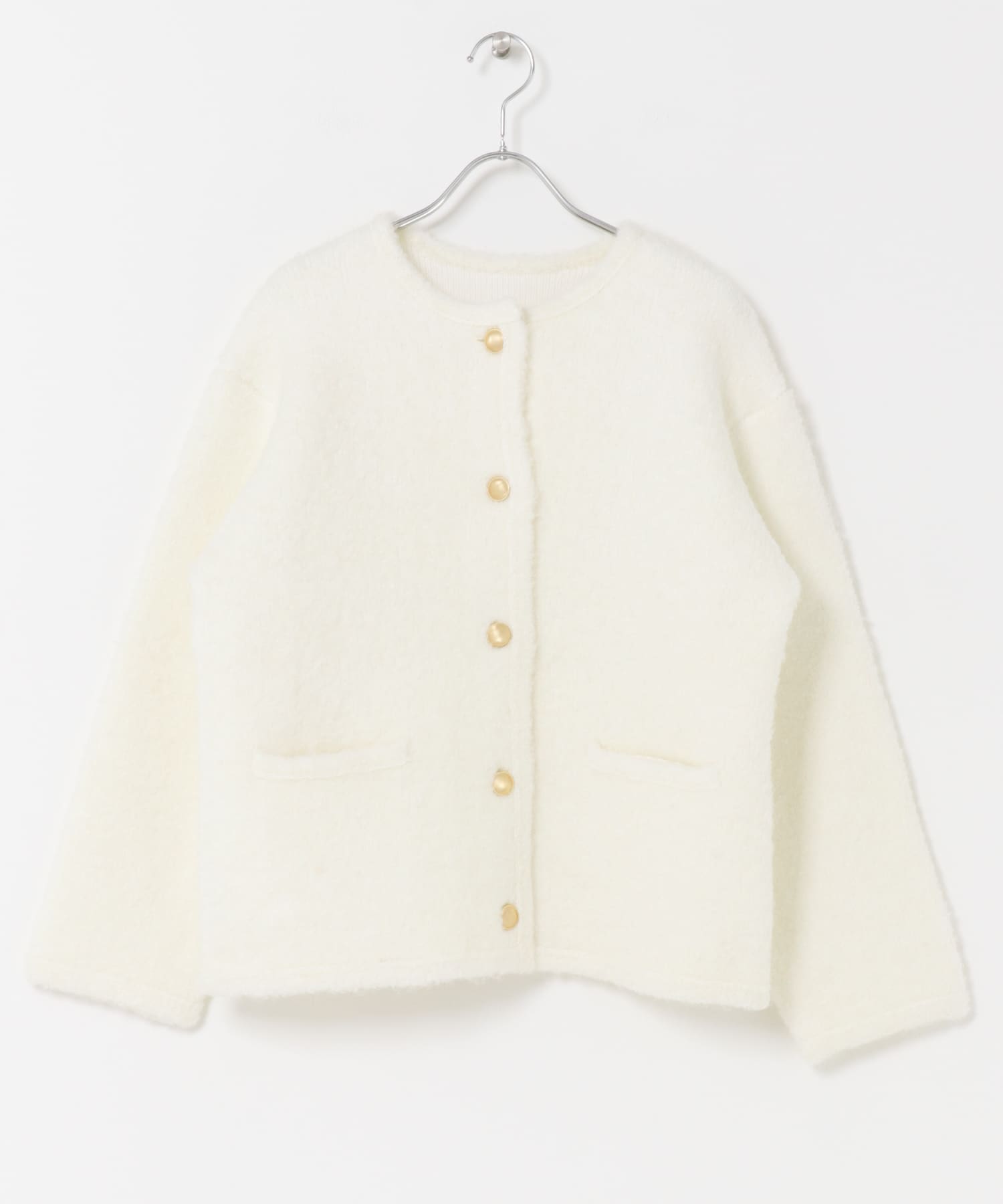 『WEB/一部店舗限定』ウール混ブークレニットジャケット OFF WHITE FREE