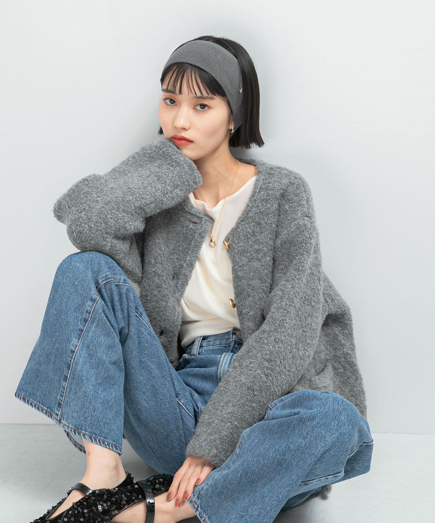 『WEB/一部店舗限定』ウール混ブークレニットジャケット