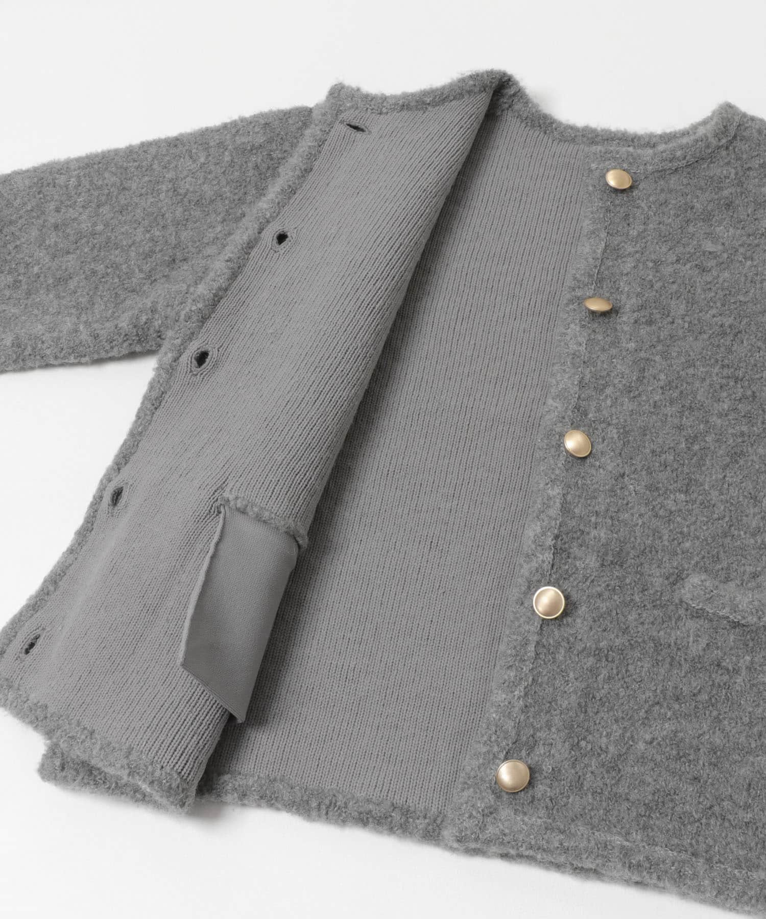 『WEB/一部店舗限定』ウール混ブークレニットジャケット GRAY FREE