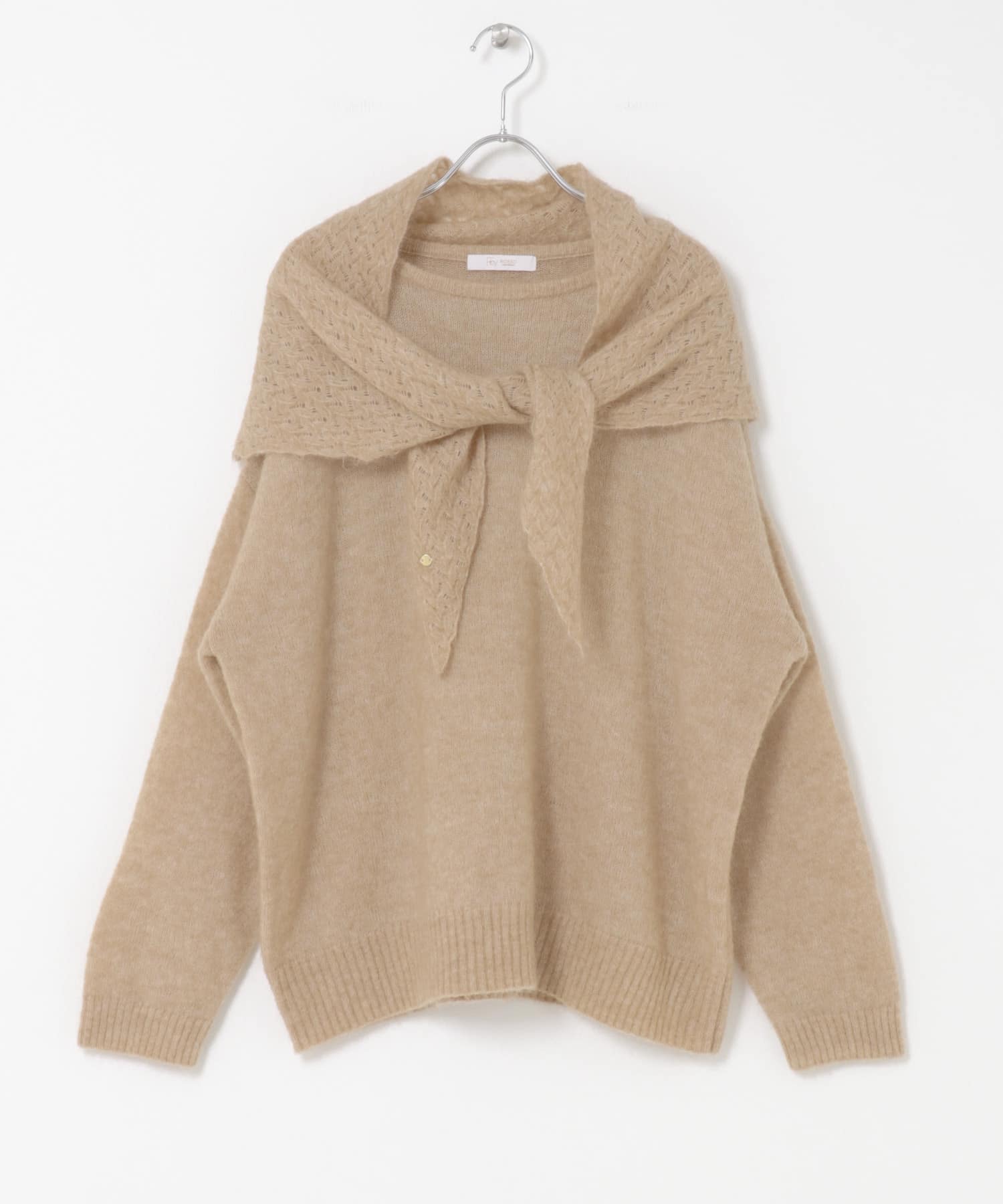 F by ROSSO　ヘアリーニットプルオーバー+ニットスカーフ BEIGE FREE
